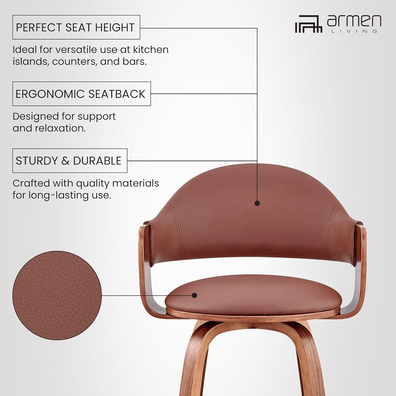 Daxton 30" Brown Faux Leather and Walnut Wood Bar Stool