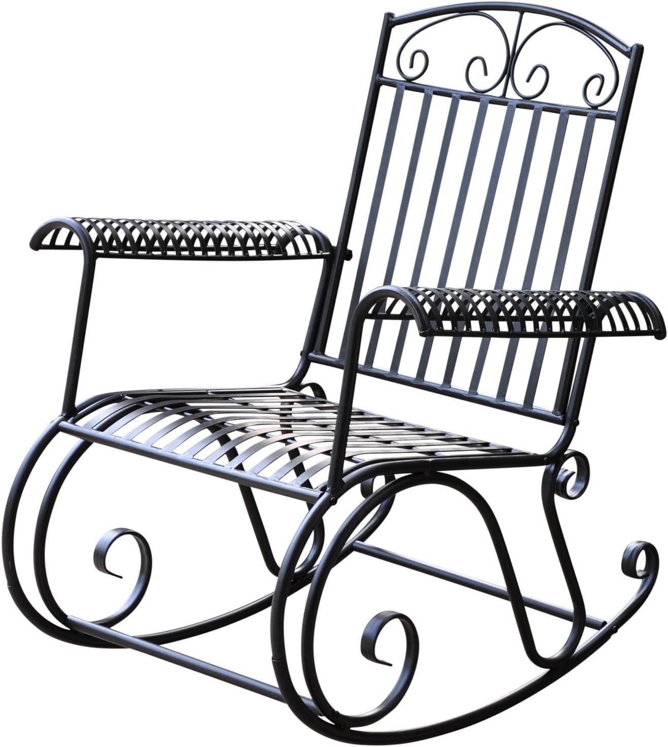 Traditional Tropico Iron Outdoor Rocker with Graceful Scroll Design