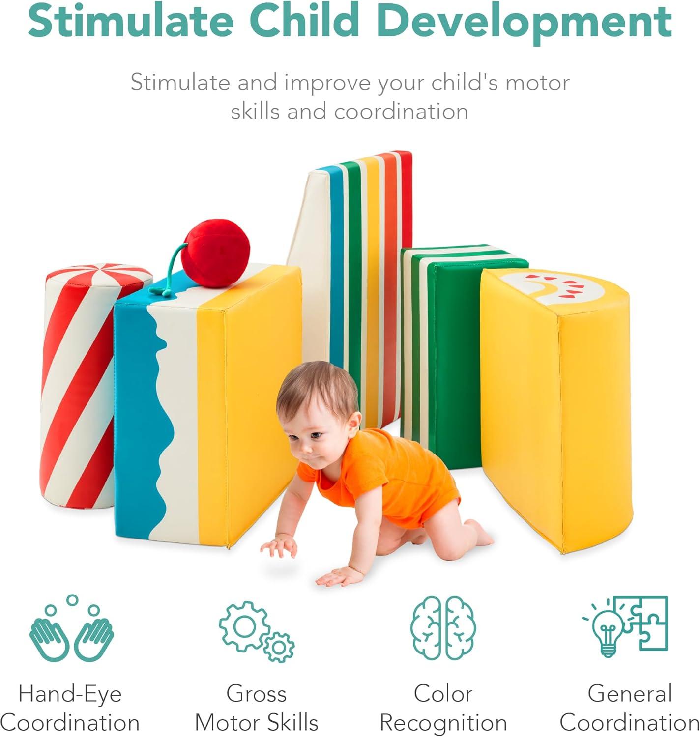 Best Choice Products 5-Piece Kids Climb & Crawl Soft Foam Block Playset Structures for Child Development - Treats