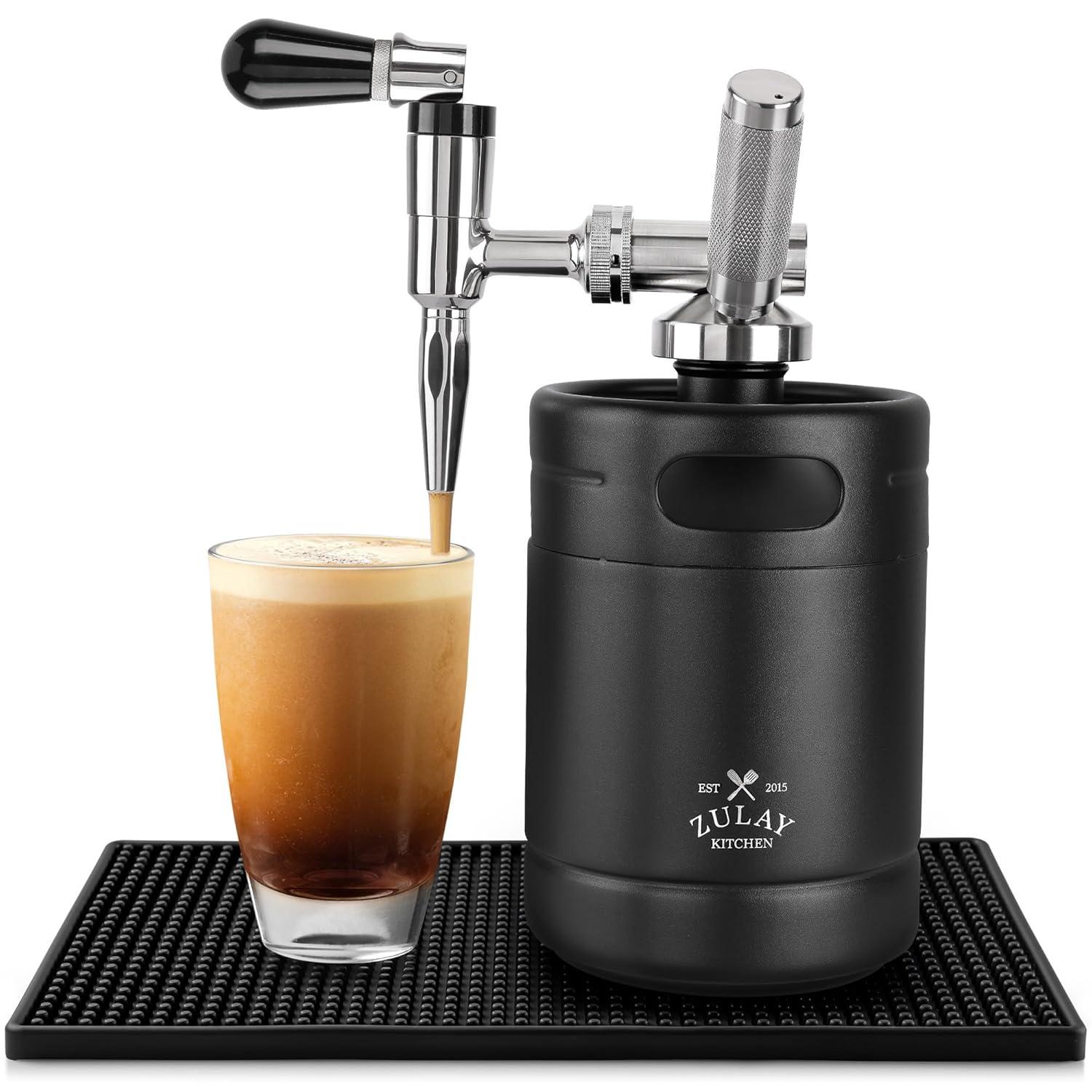 Zulay Nitro Cold Brew Coffee Maker - 64 oz Keg with Creamer Faucet, Collapsible Funnel & Drip Mat