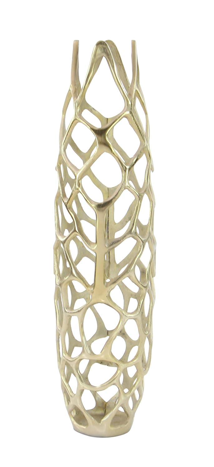 Olivia & May 31" x 9" Eclectic Woven Net-Inspired Aluminum Vase Gold - Indoor Contemporary Amphora Design