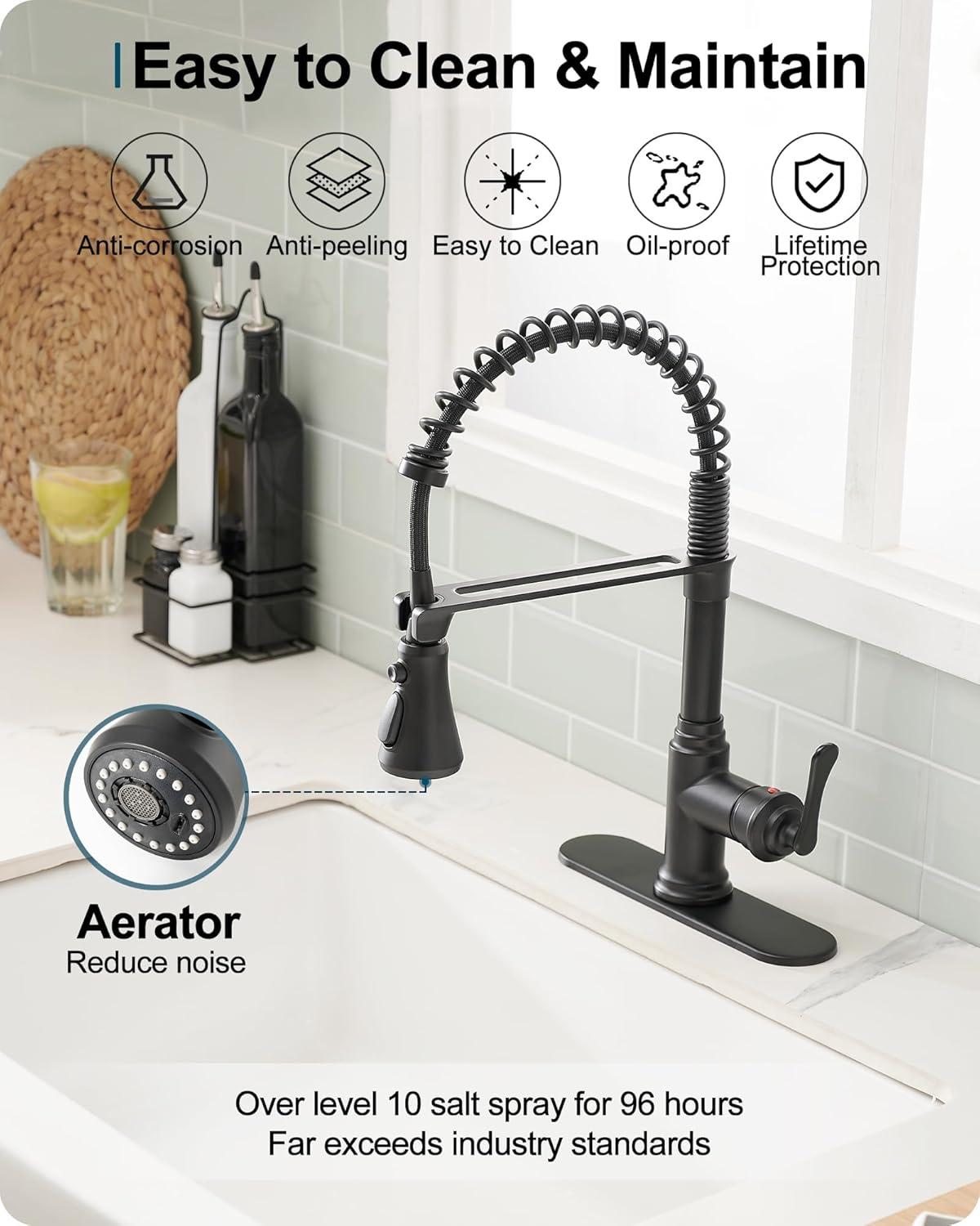 Kitchen Faucet With Pull Down Sprayer, Single Handle Spring Faucet For Sink Farmhouse Rv Laundry Room