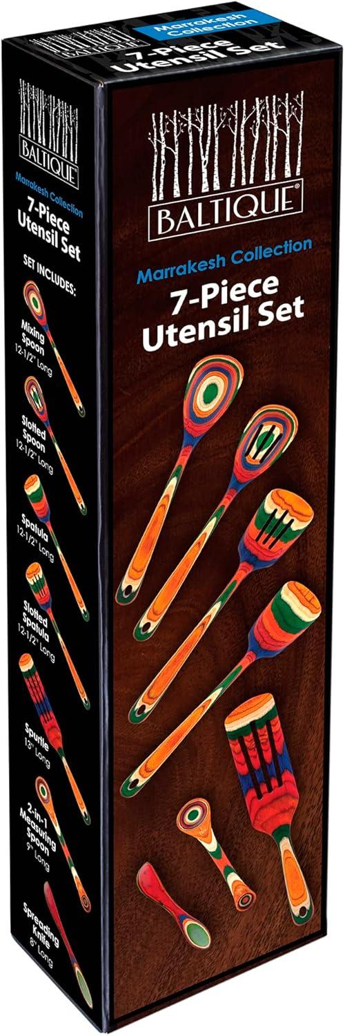 Baltique Marrakesh Collection 7 Piece Wooden Cooking Utensil Set, Safe for Nonstick