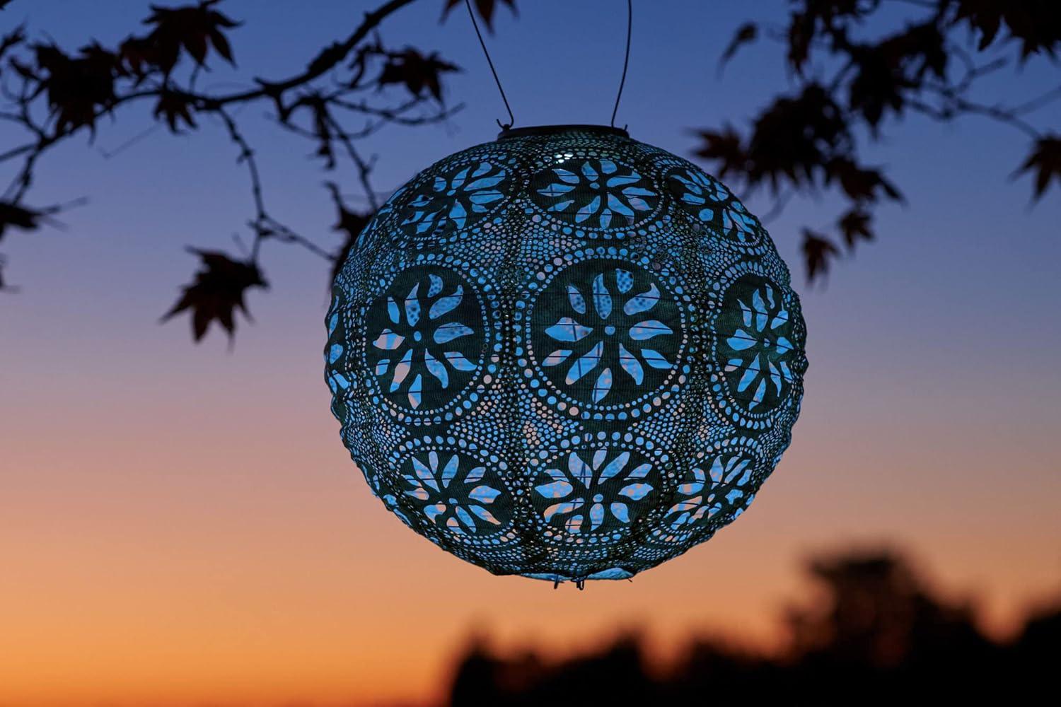 Boho Globe 12'' Metallic Blue Solar LED Outdoor Lantern