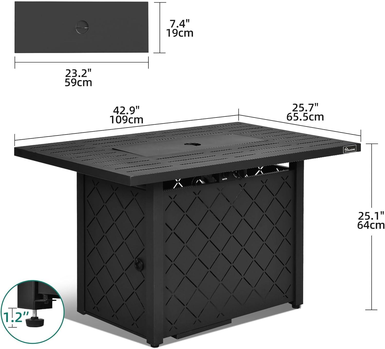 43-Inch Black Steel Propane Fire Pit Table with Ignition System