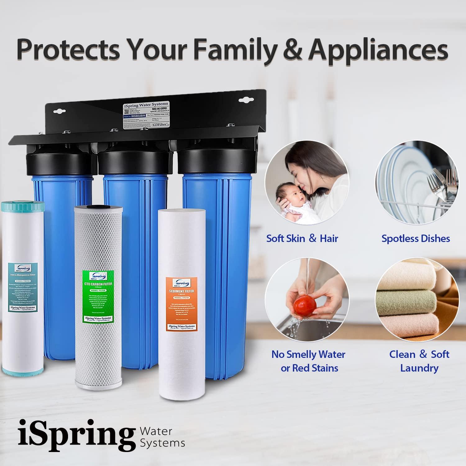 iSpring 3-Stage Whole House Filtration System With Sediment, Carbon & Iron/Manganese Filter