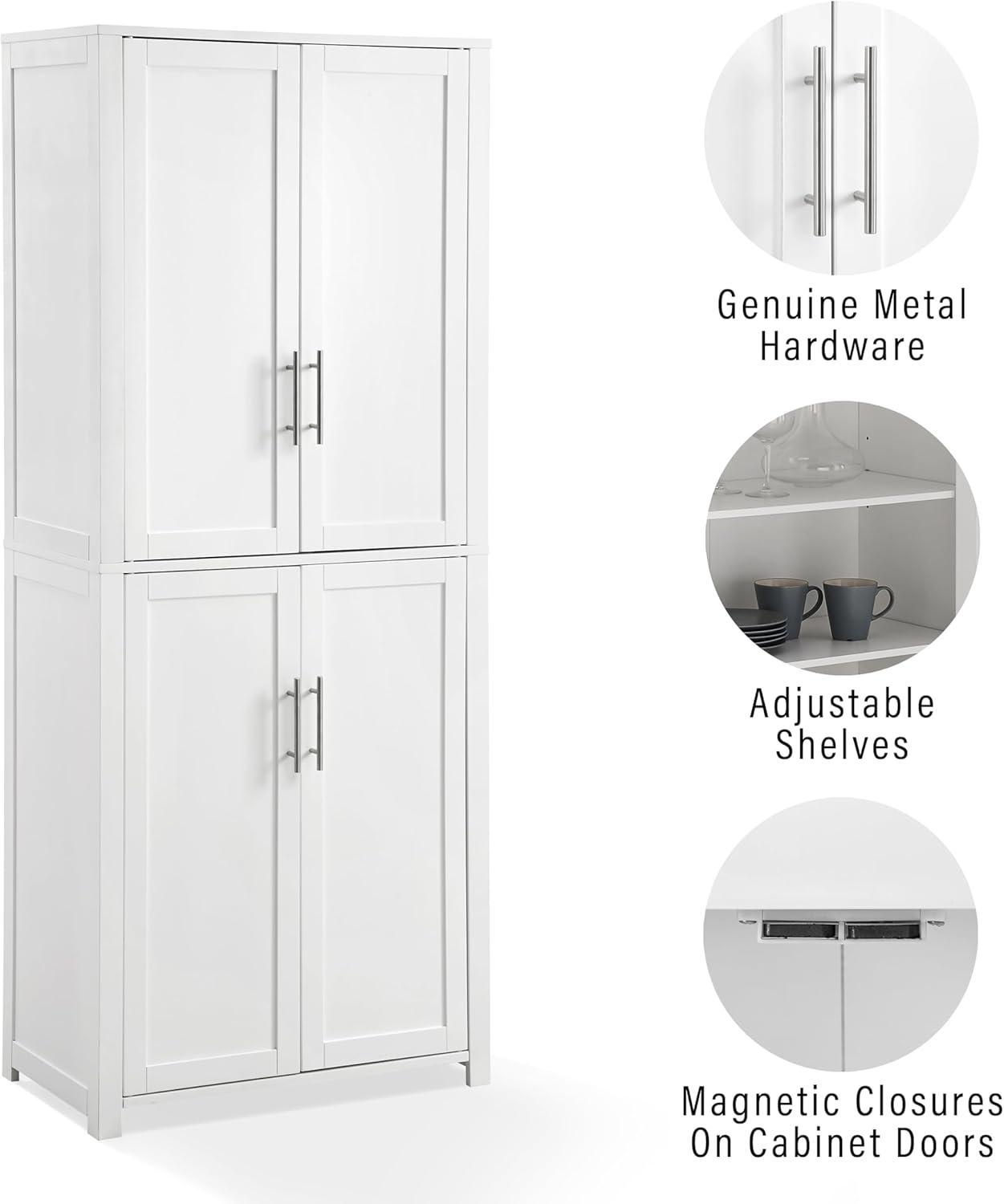 Savannah Tall Pantry White - Crosley: Shaker-Style Doors, 6 Adjustable Shelves, MDF Wood