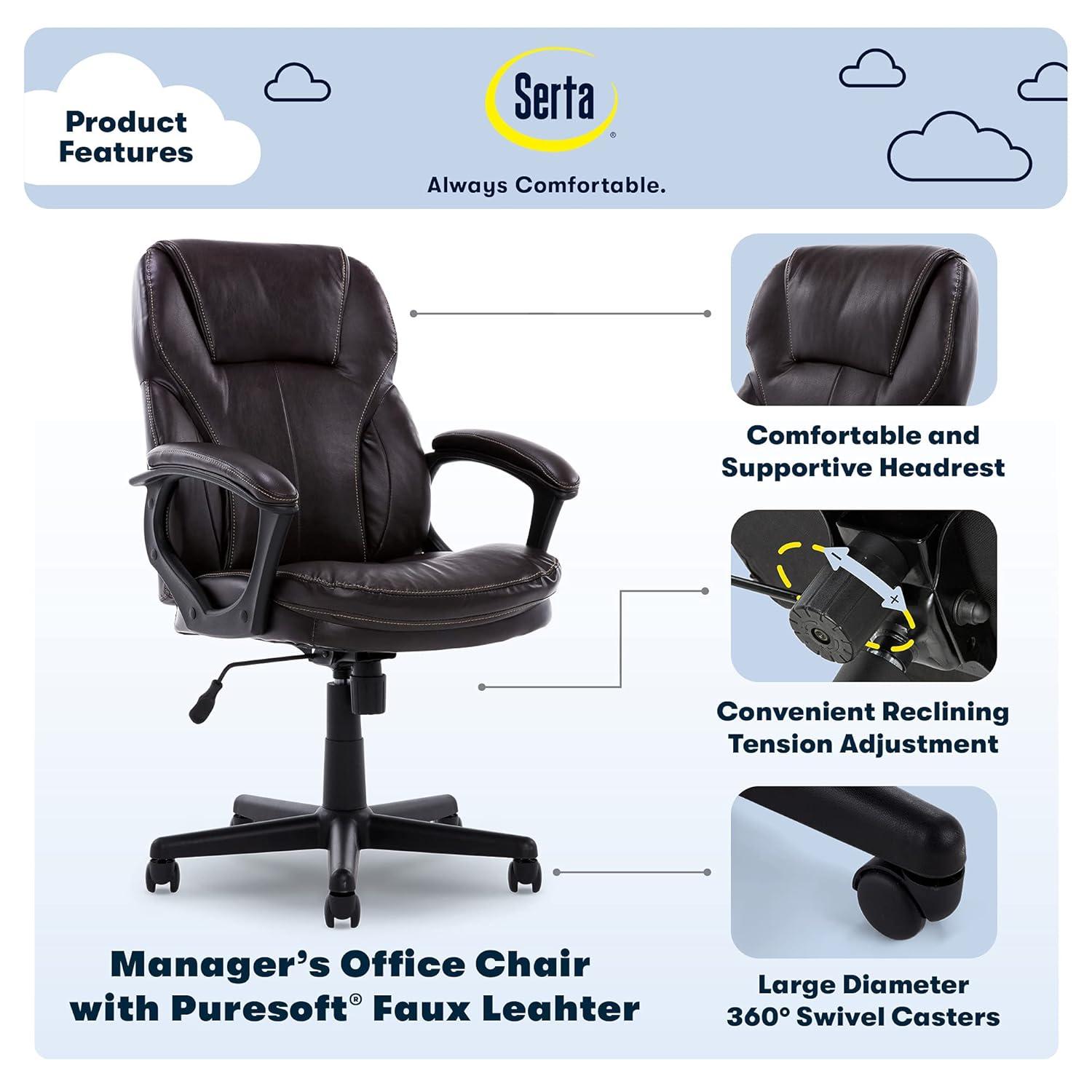 Serta Serta Mitchell Ergonomic Manager's Office Chair, Roasted Chestnut Brown