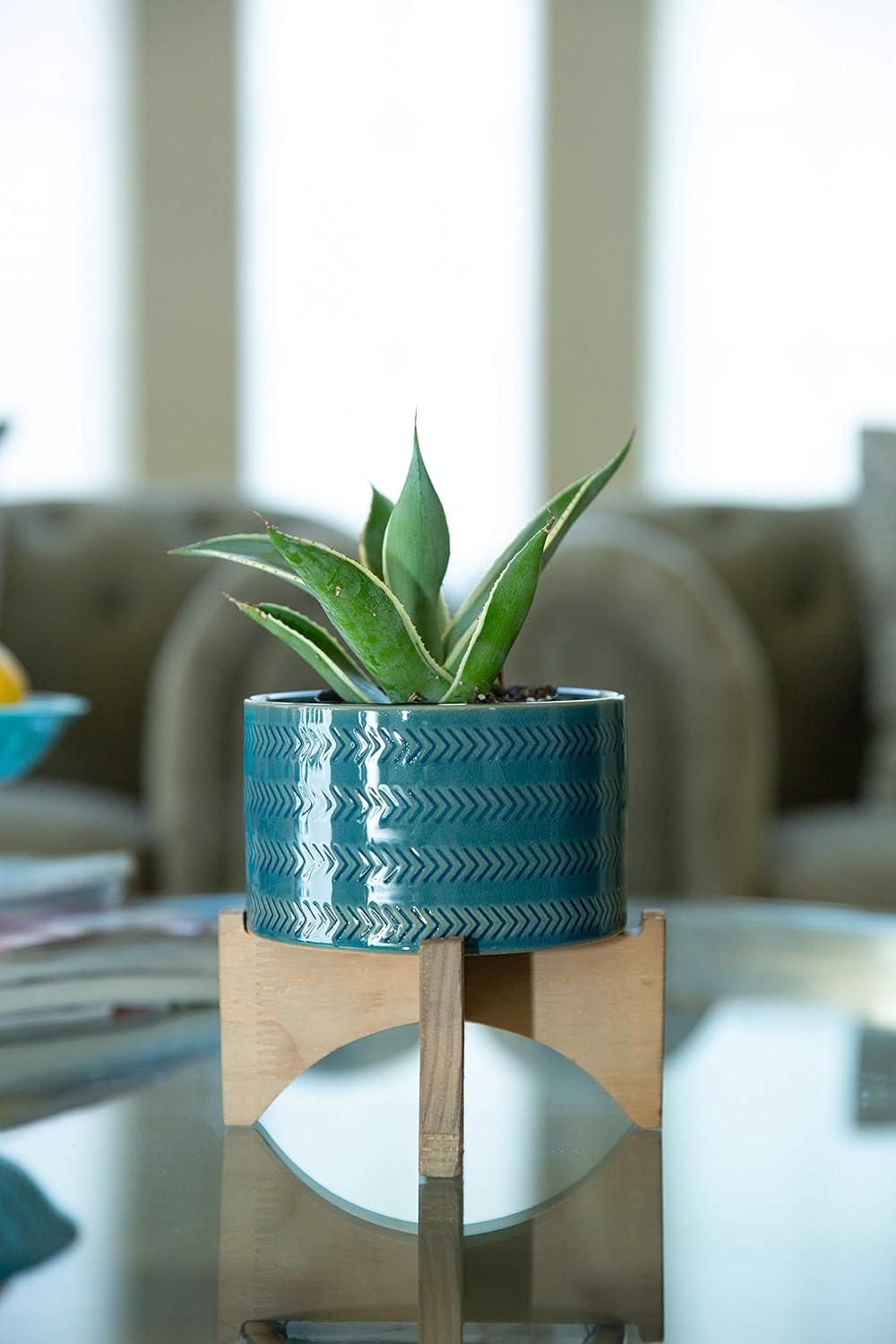Matt White Hobnail 5" Ceramic Planter on Wood Stand