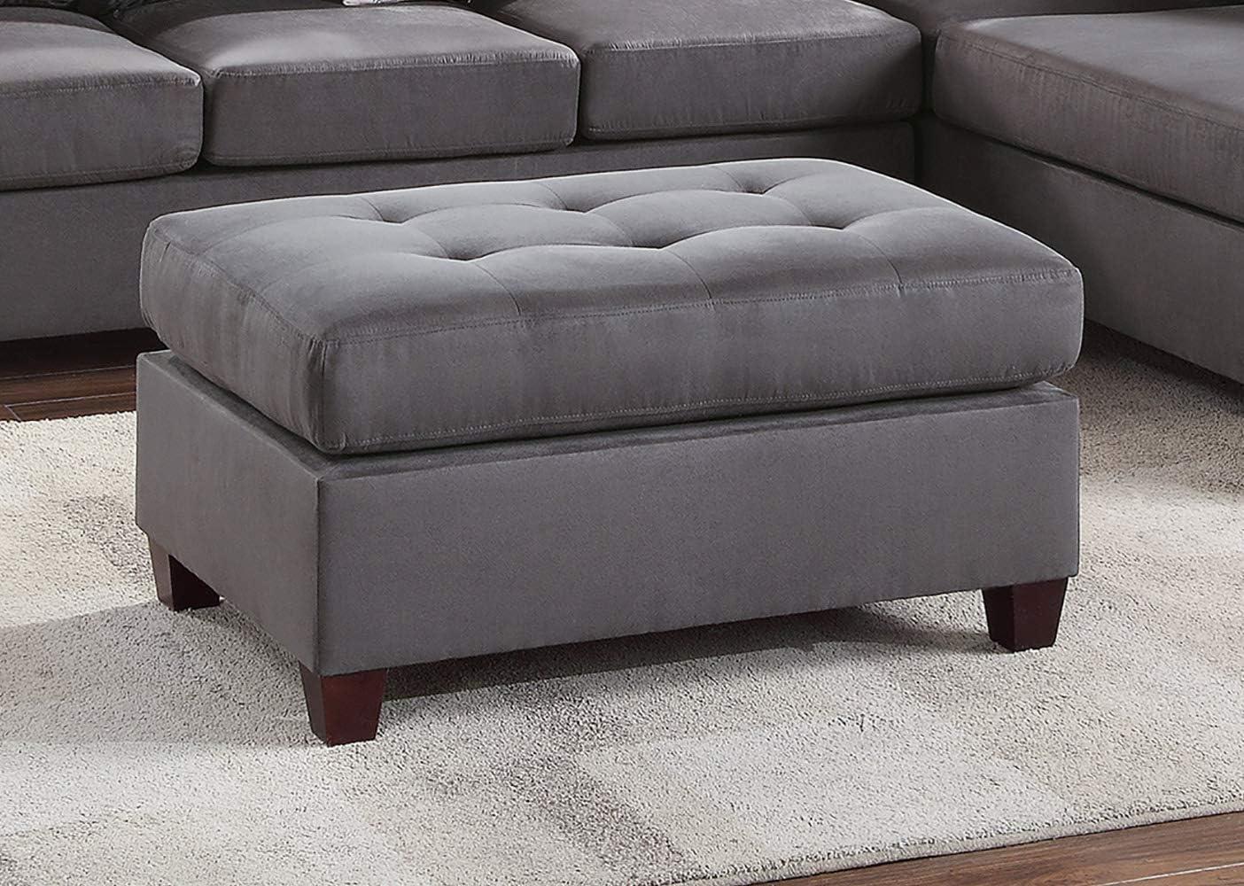 Poundex 3 Piece Fabric Sectional Sofa Set with Ottoman in Gray