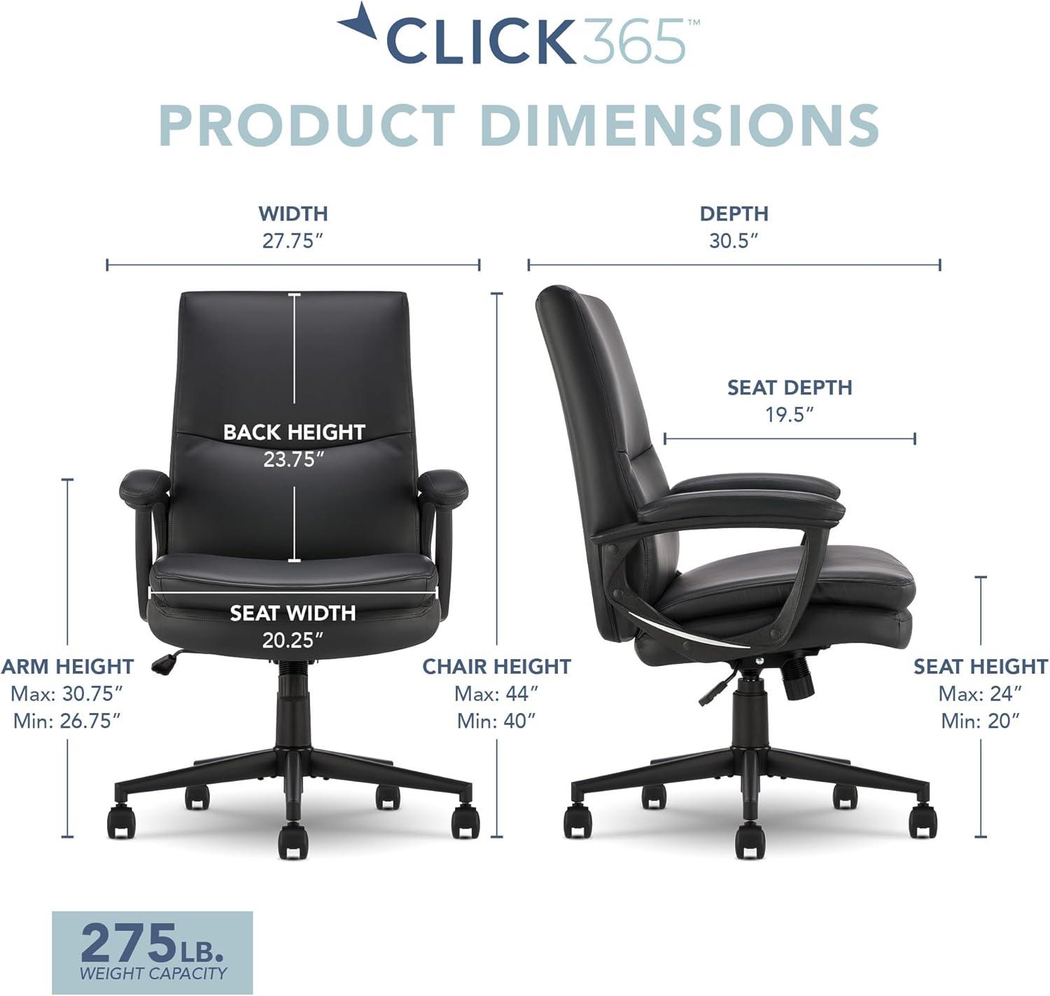 CLICK365 Click365 Classic Comfort Executive Office Chair, Ergonomic Mid-Back, Double-Layer Seat Cushion