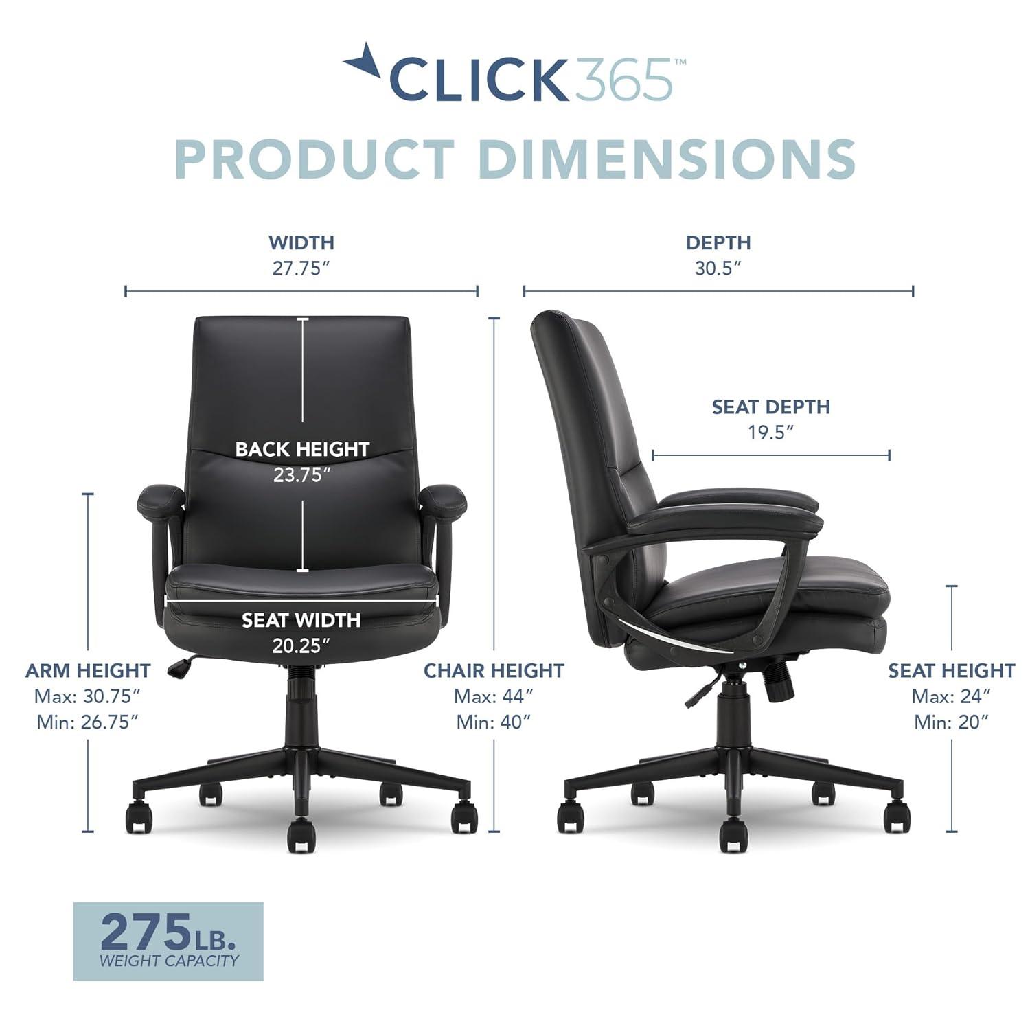 CLICK365 Click365 Classic Comfort Executive Office Chair, Ergonomic Mid-Back, Double-Layer Seat Cushion