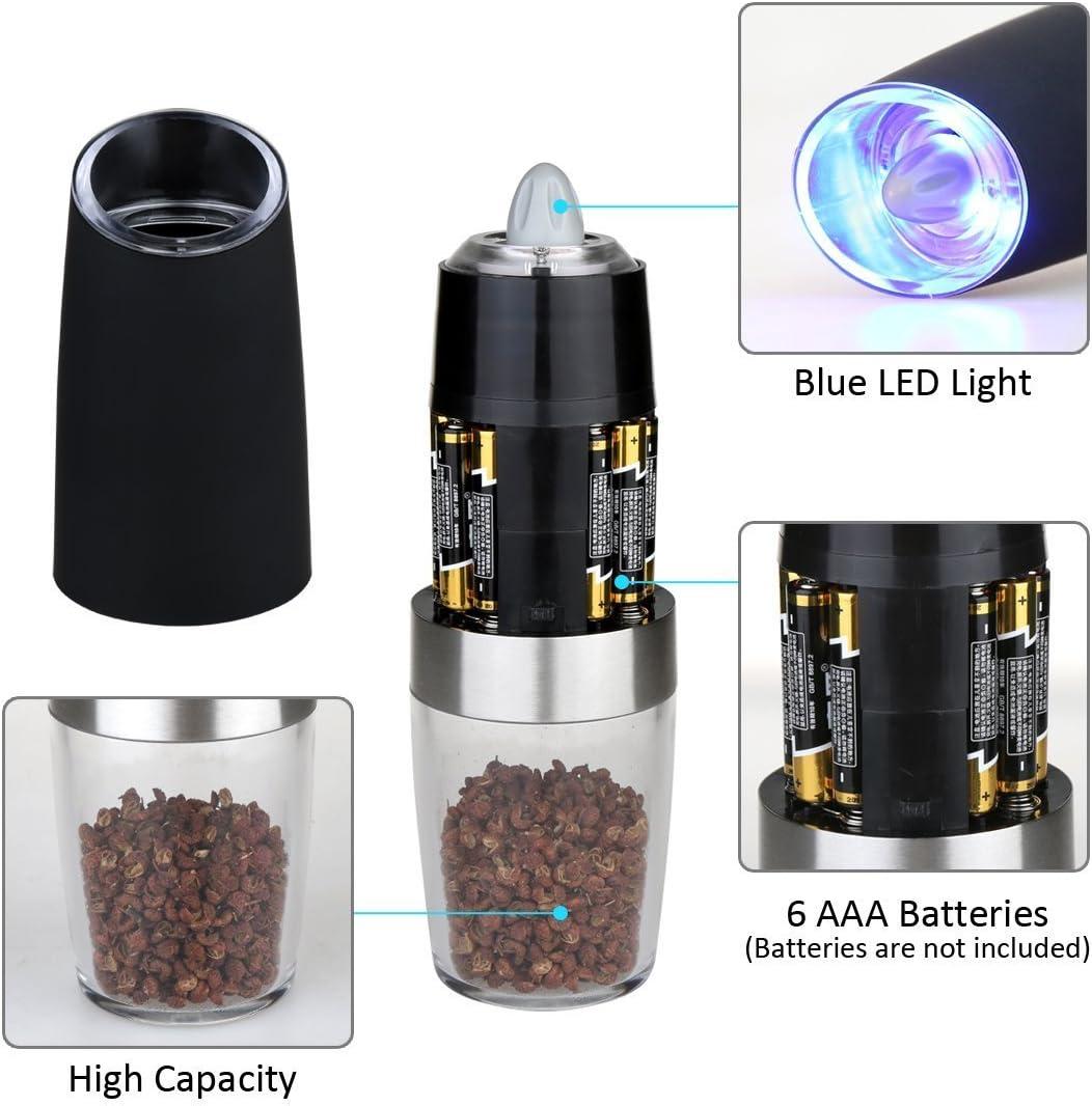 Black Electric Salt and Pepper Grinder Set with Blue Light, Pack of 2