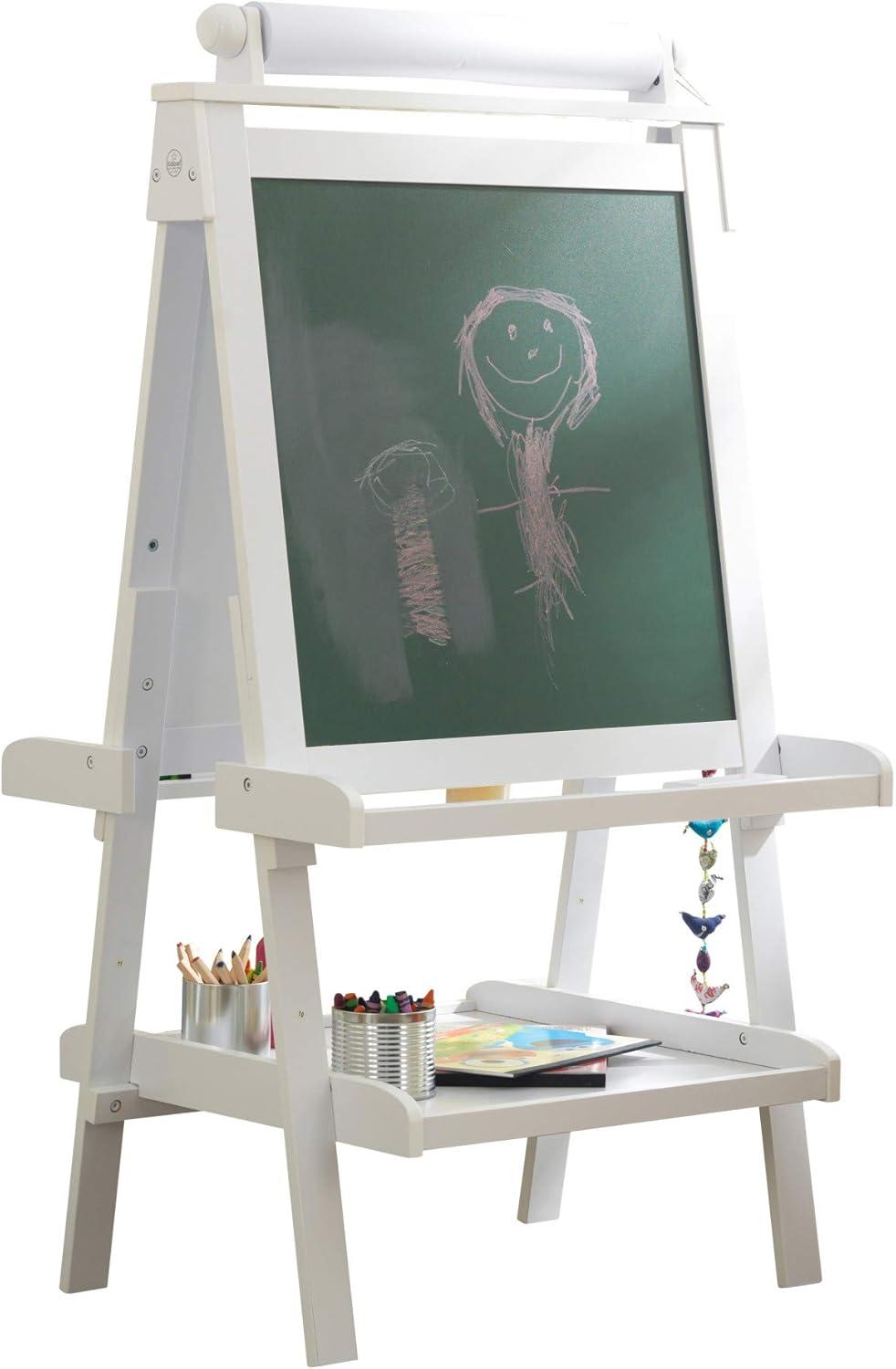 Deluxe Wooden Easel with Chalkboard and Dry Erase Surfaces, Paper Roll and Paint Cups