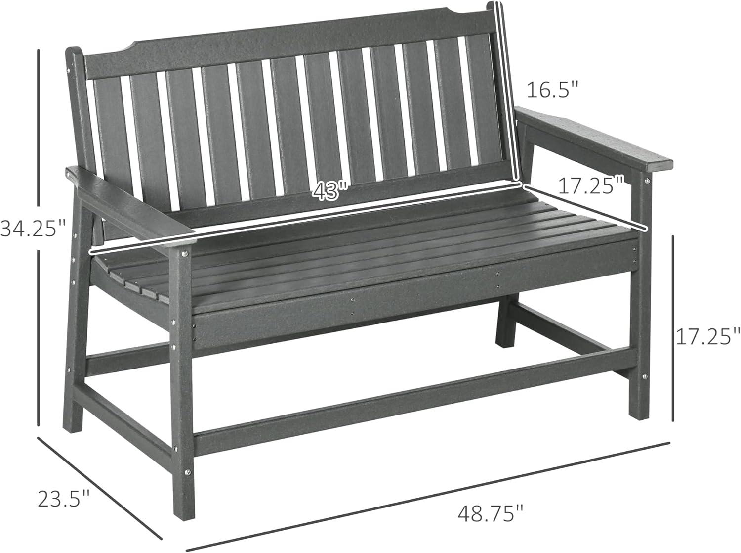 Dark Gray HDPE 2-Person Outdoor Garden Bench with Armrests