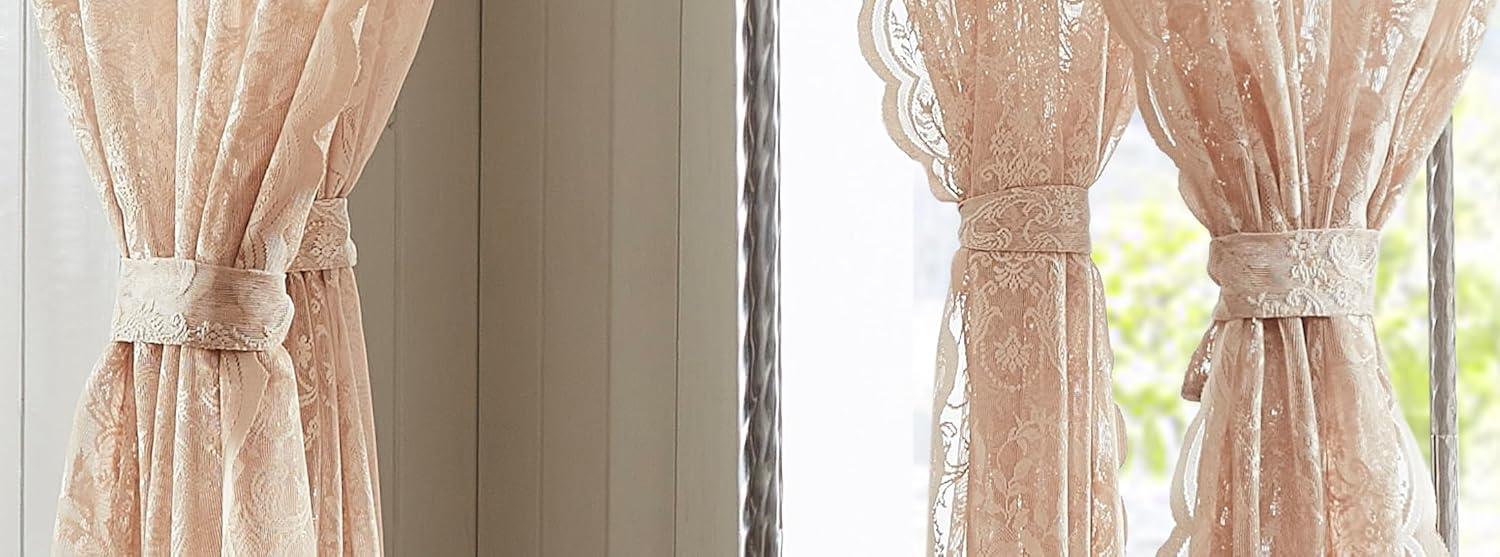 WARM HOME DESIGNS 8 Piece Lace Canopy Bed Curtains Set With Tie-Backs for Queen or King Bed (Set of 8)