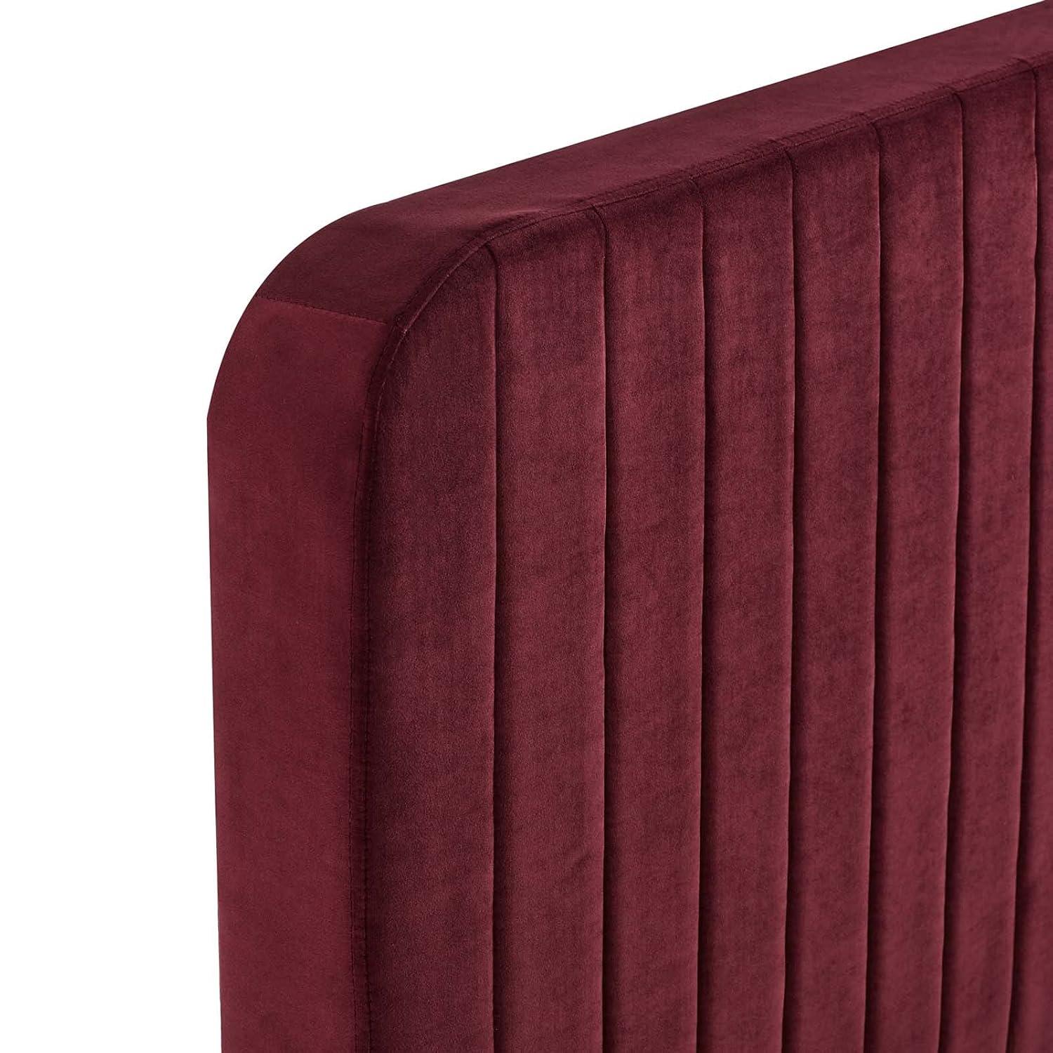 Modway Celine Channel Tufted Performance Velvet King Platform Bed in Maroon