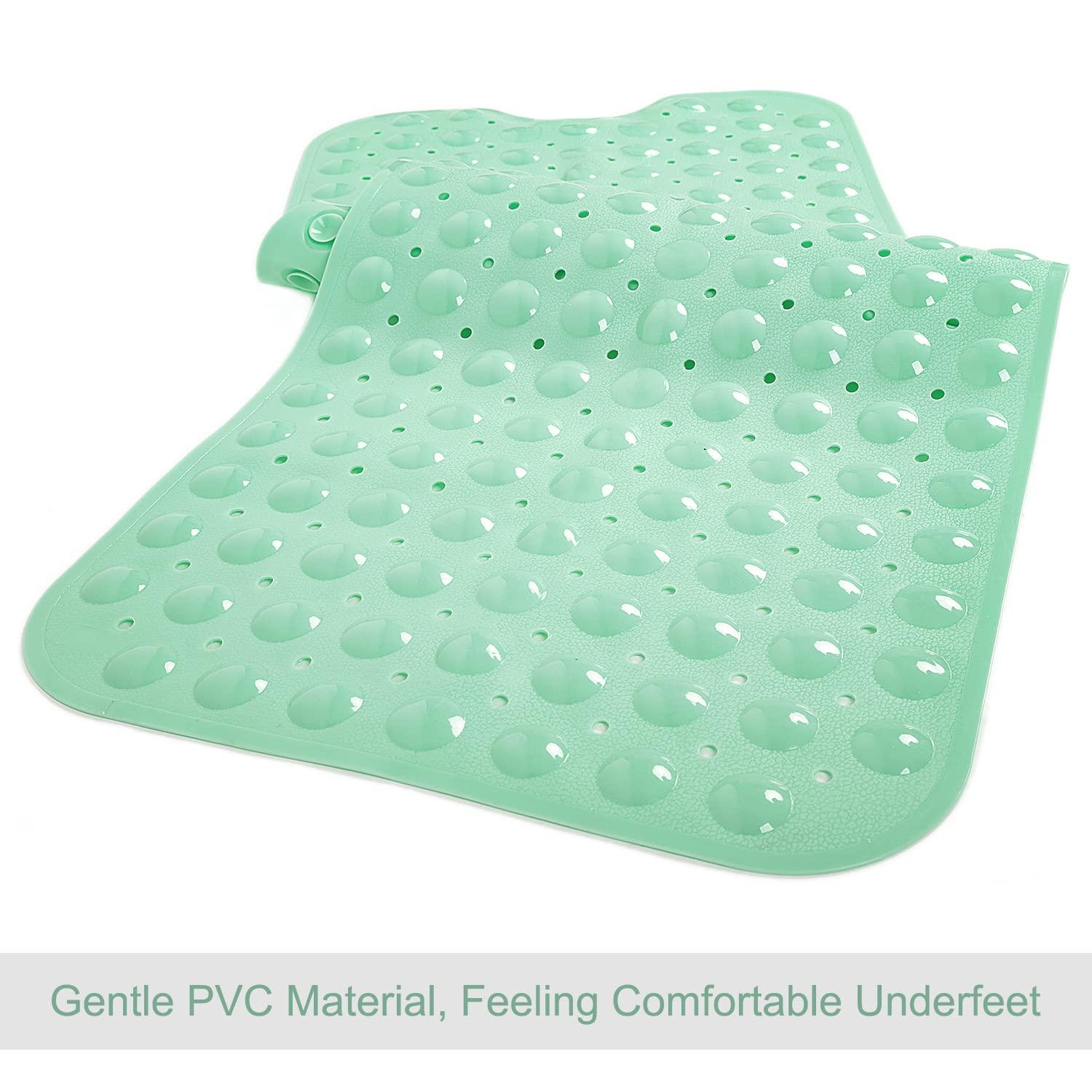 Bathtub and Shower Mats, Extra Long Non-Slip Bath Mat 39 x 16 Inch, Machine Washable Bath Tub Mat with Suction Cups & Drain Holes for Bathroom, Pale Green