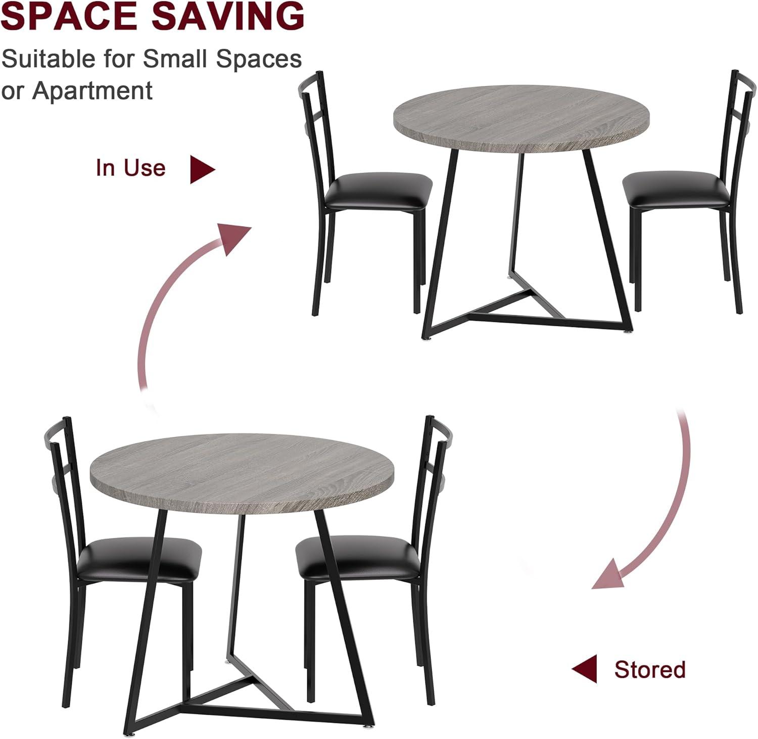 17 Stories Dining Table Set For 2, Round Kitchen Table And Upholstered Chairs For 2, 3 Piece Dining Room Table Set