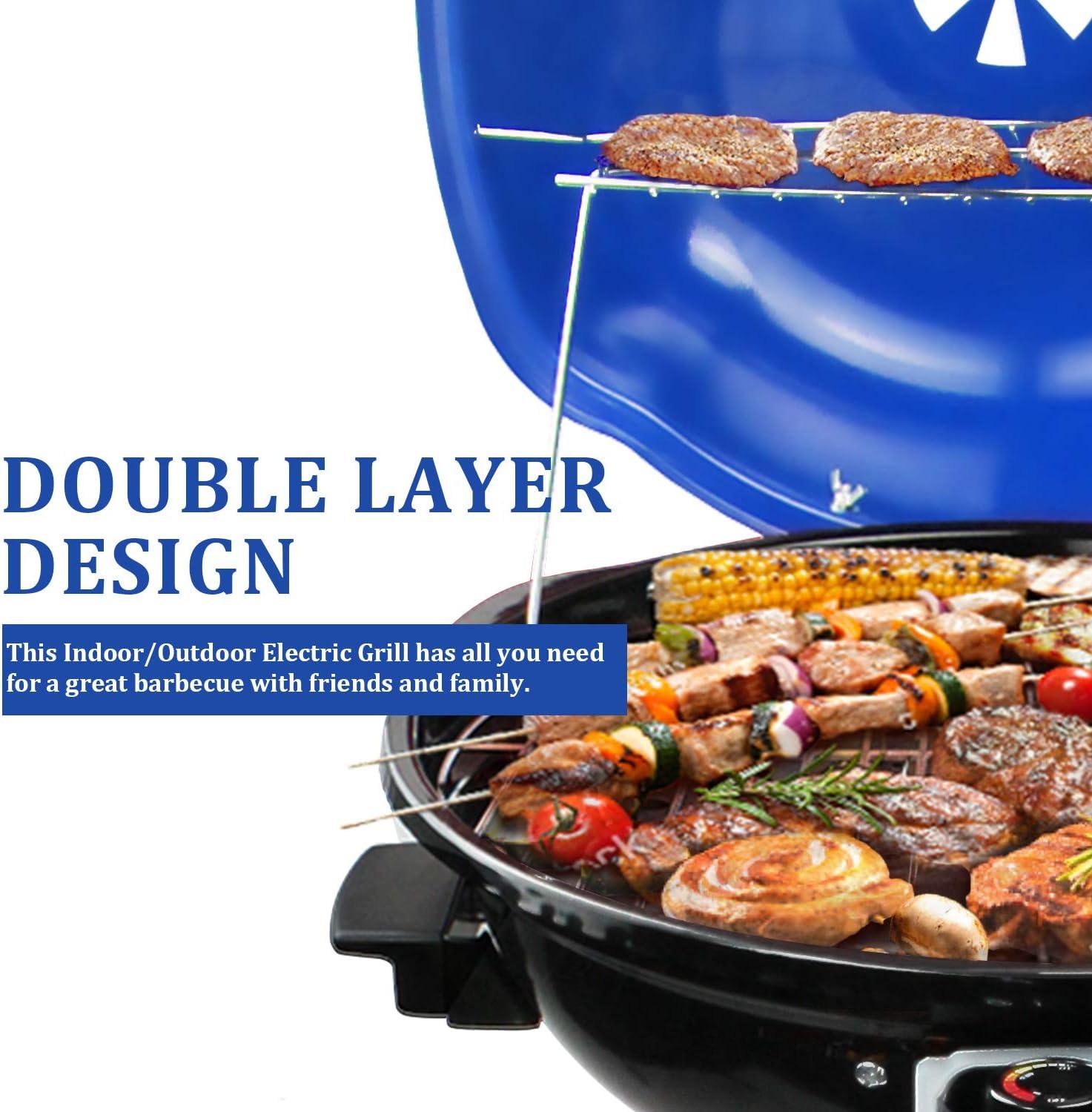 Blue Portable Electric BBQ Grill with Stand