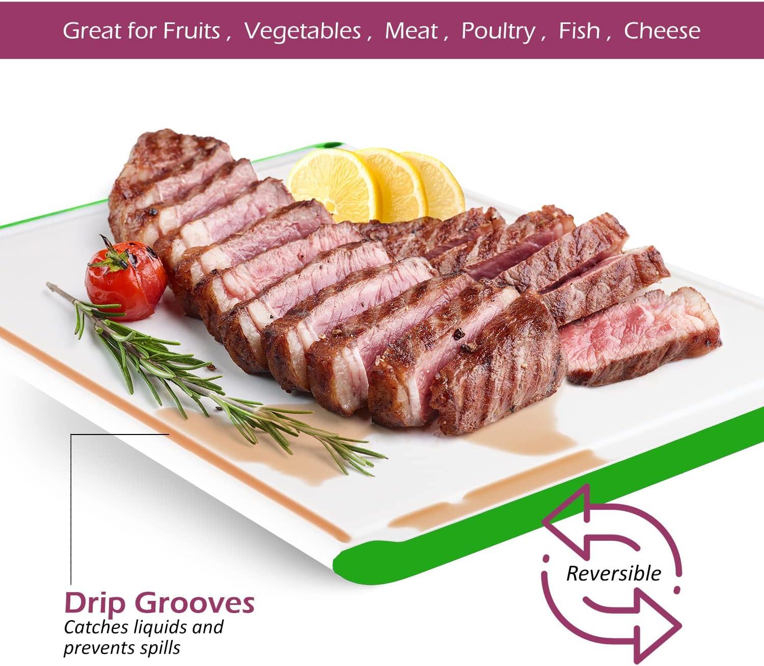 Large Cutting Boards for Kitchen - Dishwasher Safe Non-Slip Cutting Boards with Juice Grooves, Easy Grip Handles - Large and Thick Chopping Board - Green