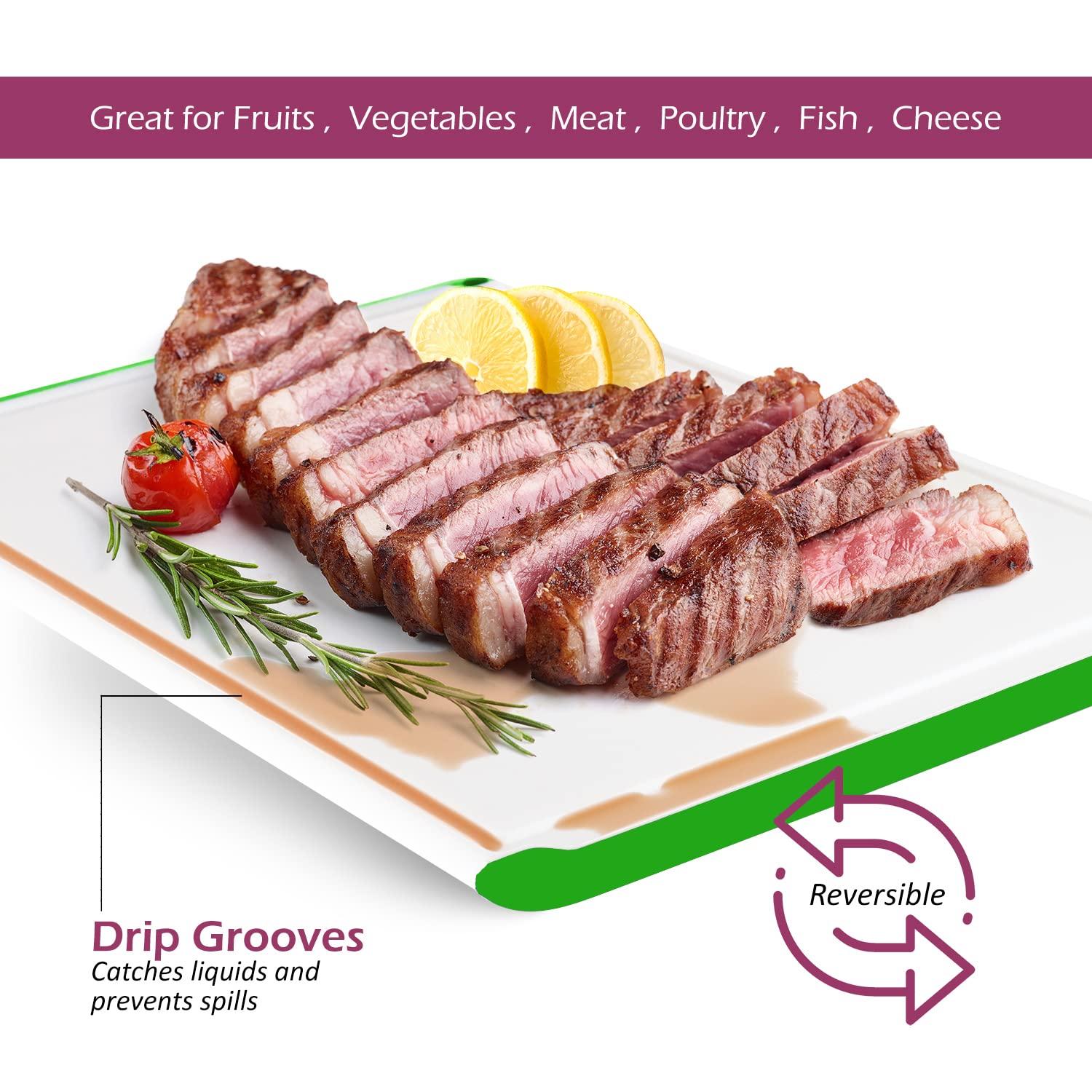 Large Cutting Boards for Kitchen - Dishwasher Safe Non-Slip Cutting Boards with Juice Grooves, Easy Grip Handles - Large and Thick Chopping Board - Green