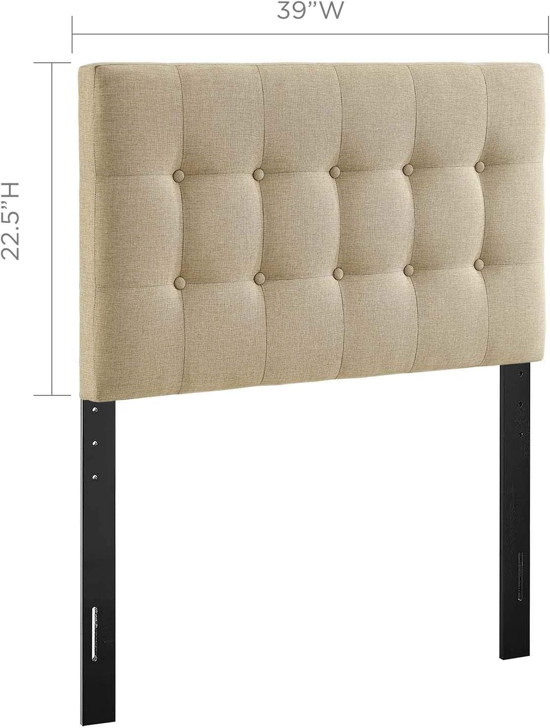 Beige Tufted Upholstered Twin Headboard with Button Detail