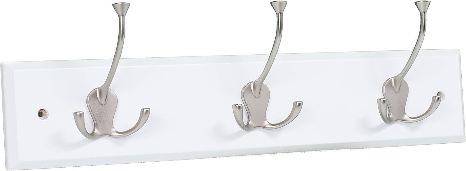 BirdRock Home Tri Hook Coat Rack - 3 Hooks - Wall Mount Hat Rack - White Finish - Satin Nickel Hooks
