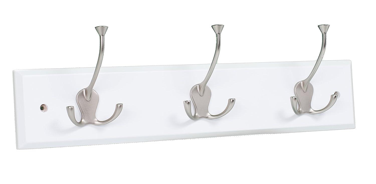 BirdRock Home Tri Hook Coat Rack - 3 Hooks - Wall Mount Hat Rack - White Finish - Satin Nickel Hooks