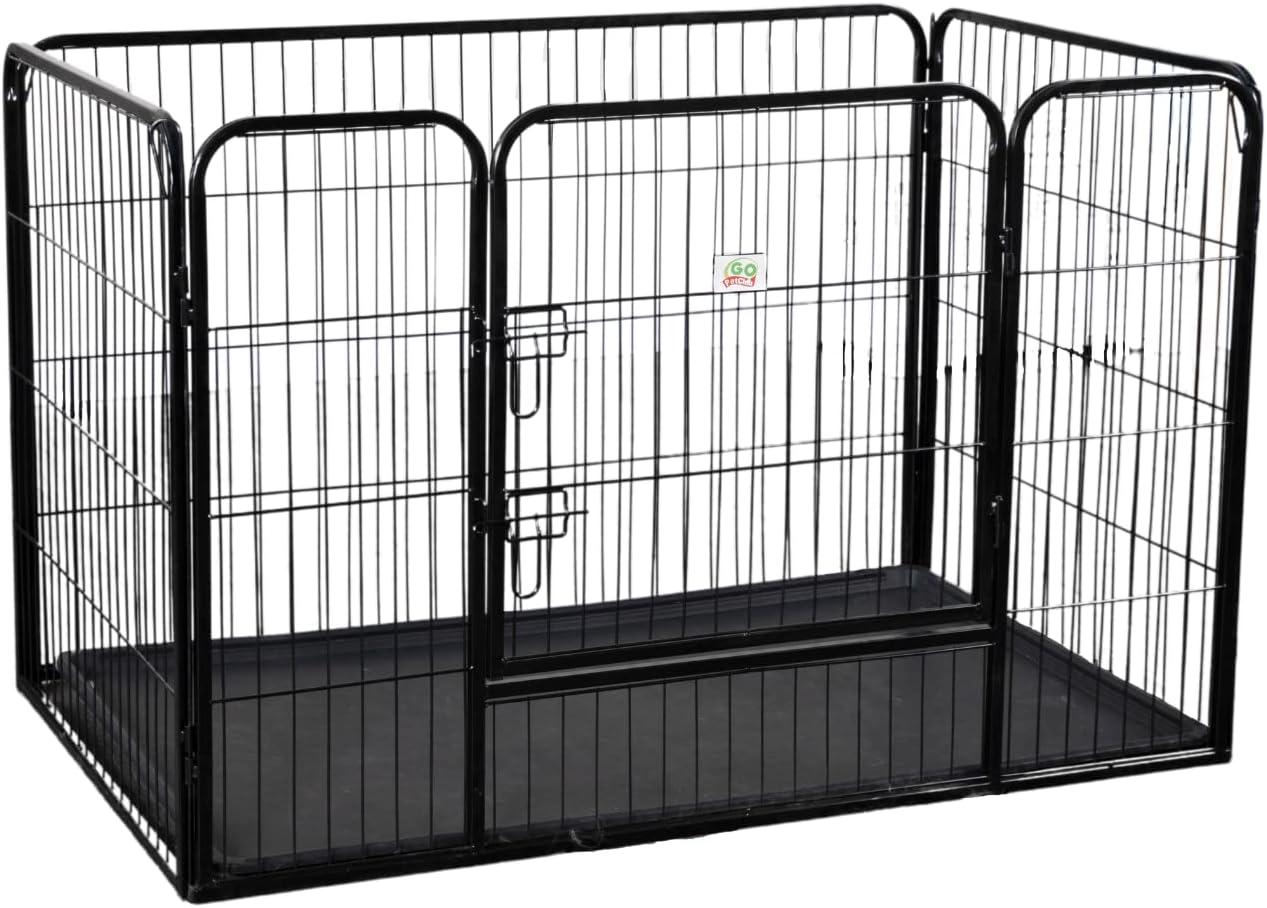 Heavy Duty Black Metal Pet Playpen with Plastic Pan