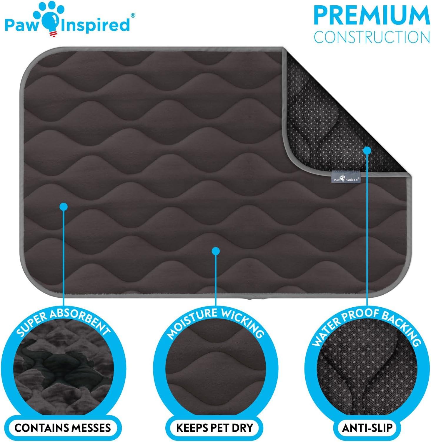 Paw Inspired Washable Padded 30" Crate Mats for Dogs | 29” x 18” Size, Fits 30-inch Kennels | Anti-Slip, Leakproof, Waterproof, Reusable Plush Pet Pads (Gray)