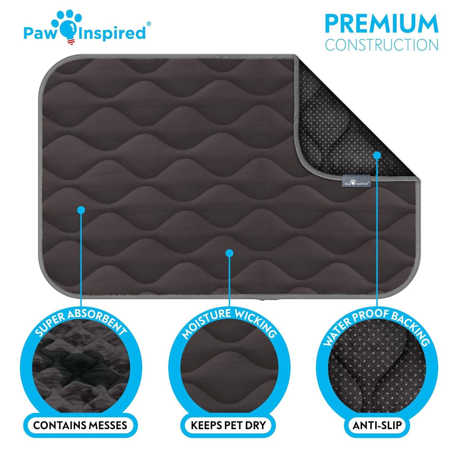 Paw Inspired Washable Padded 30" Crate Mats for Dogs | 29” x 18” Size, Fits 30-inch Kennels | Anti-Slip, Leakproof, Waterproof, Reusable Plush Pet Pads (Gray)