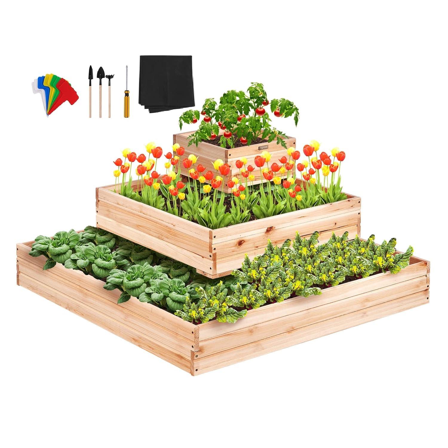 Burlywood Wooden Raised Garden Bed Planter 44.5"x44.5"x20.1"