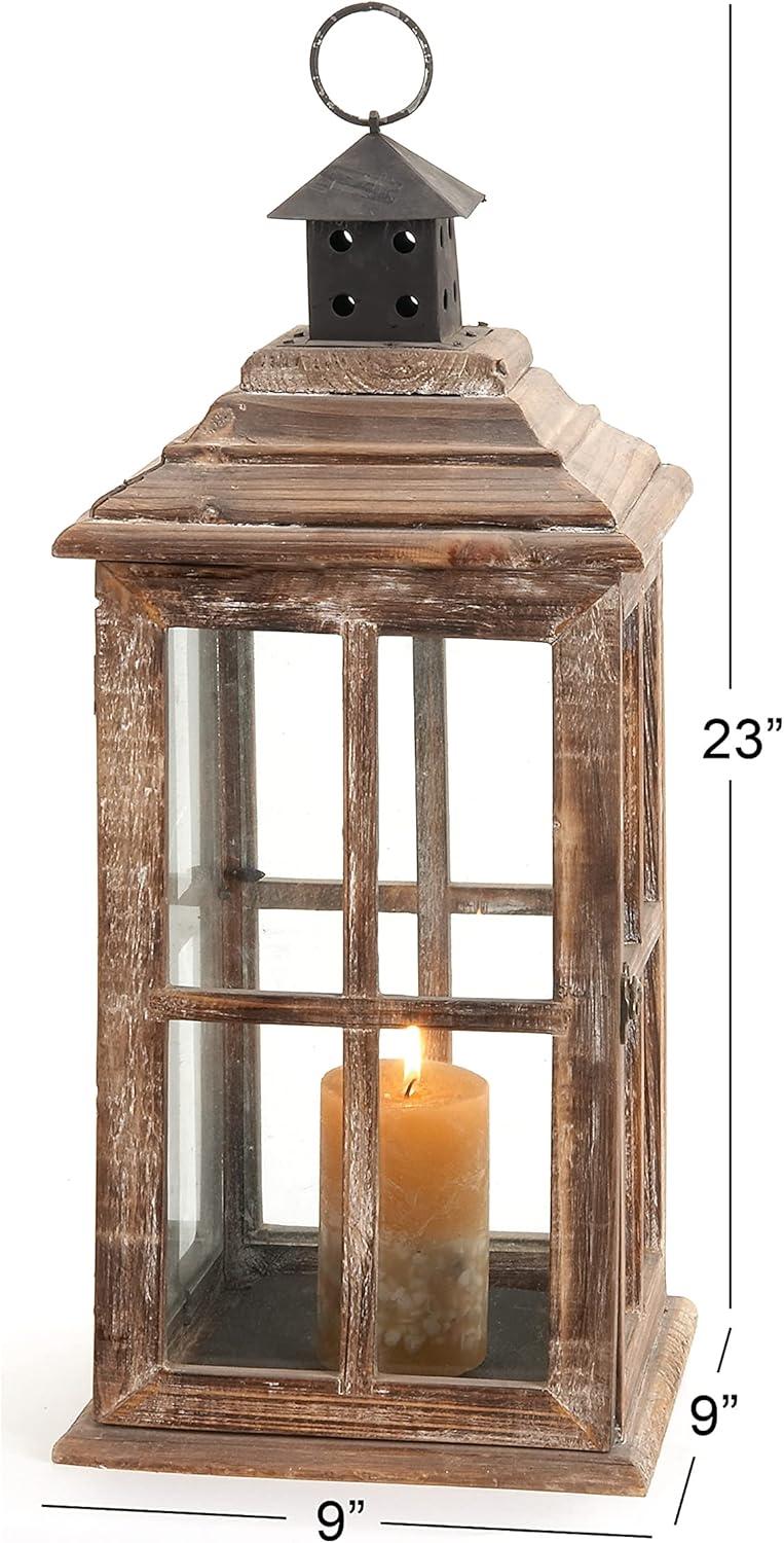 Brown Fir Wood and Glass Traditional Candle Lantern