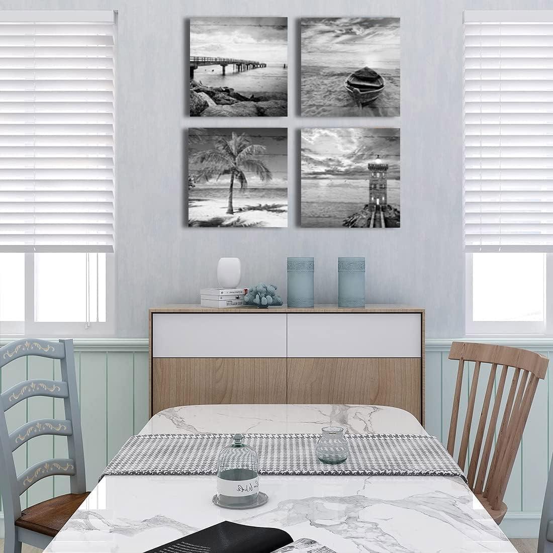 Black and White Seascape Framed Canvas Wall Art Set