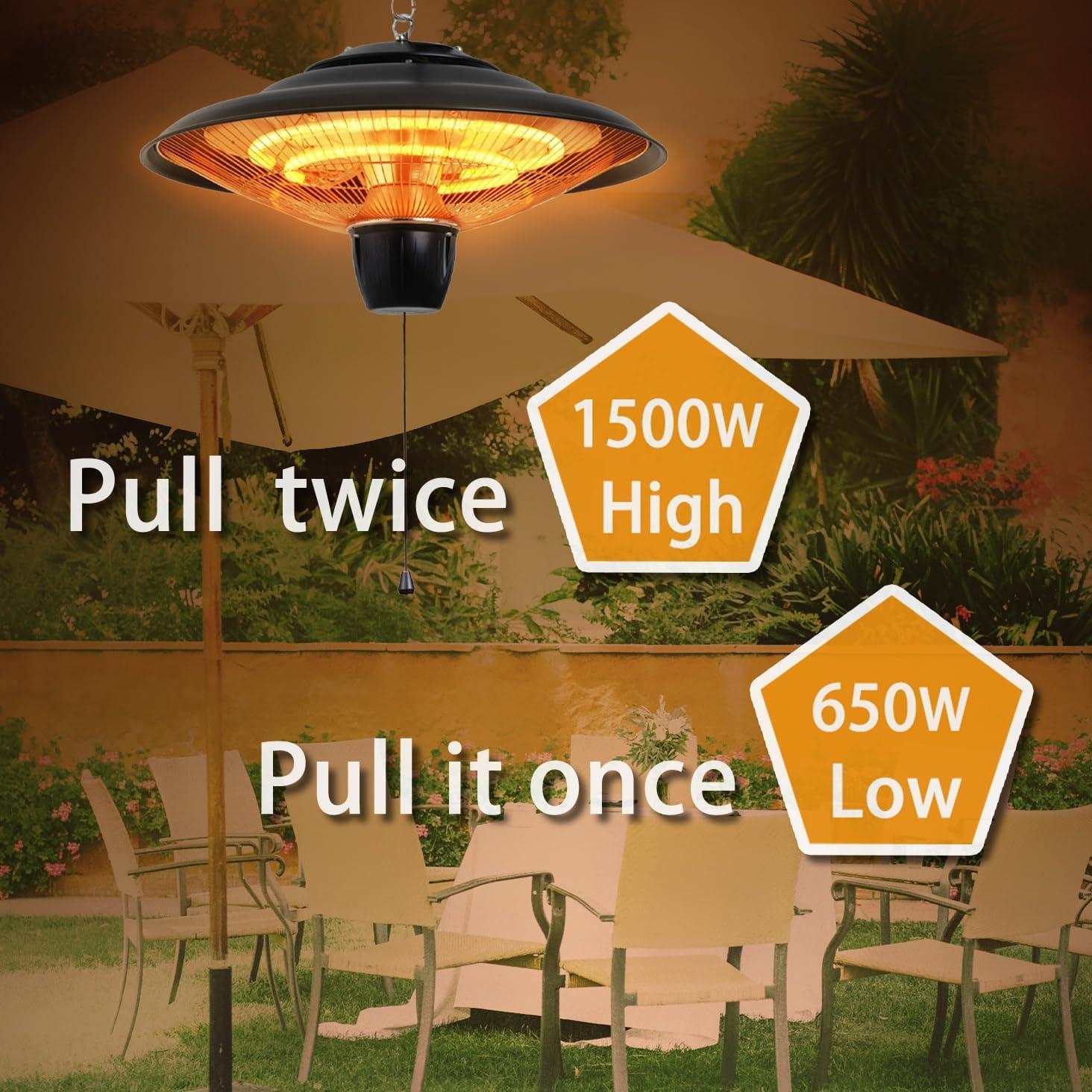 Black Electric Ceiling Mounted Patio Heater with Timer