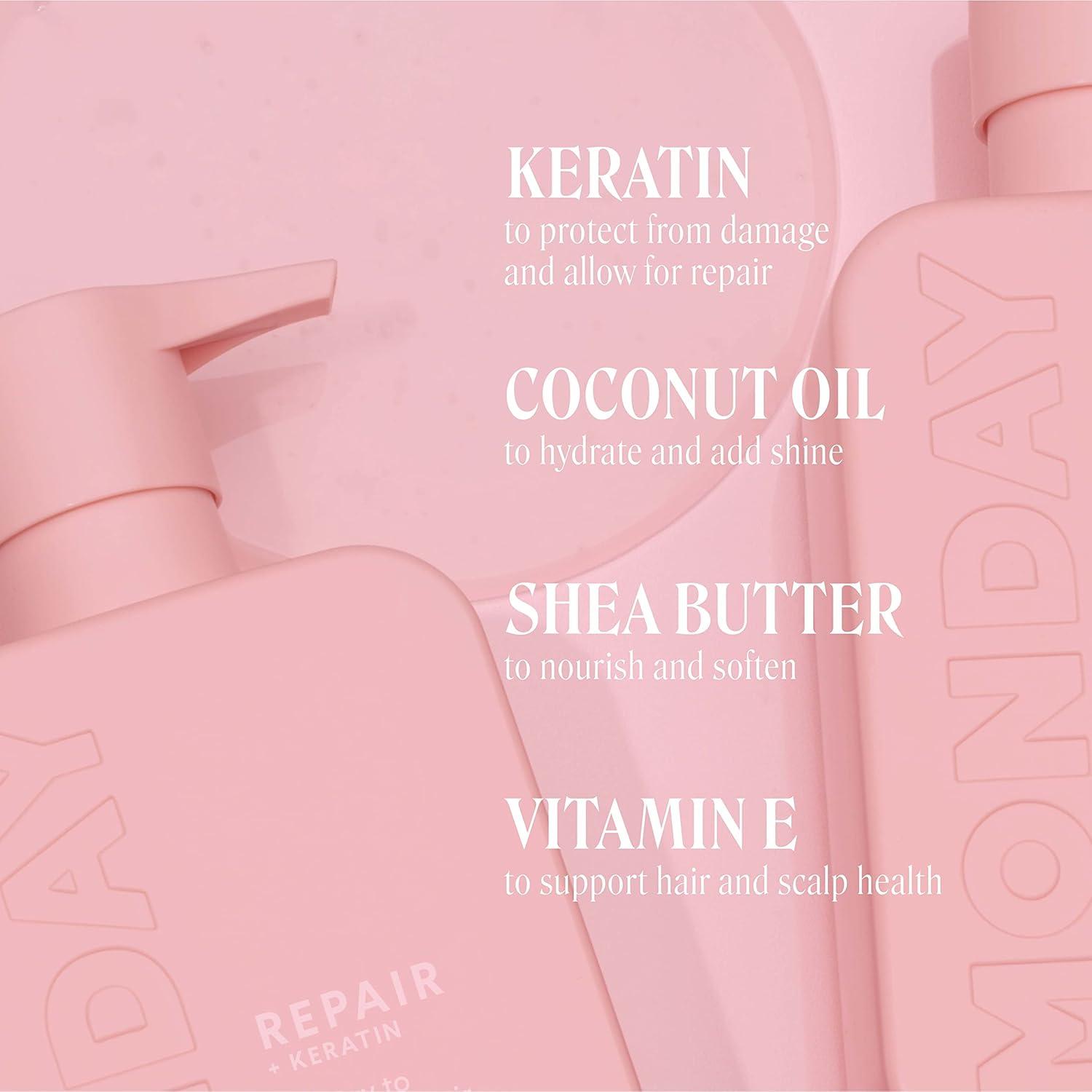 MONDAY HAIRCARE Repair Shampoo and Conditioner Set (12 oz) For Dry to Damaged Hair Made with Keratin, Coconut Oil, Shea Butter, and Vitamin E