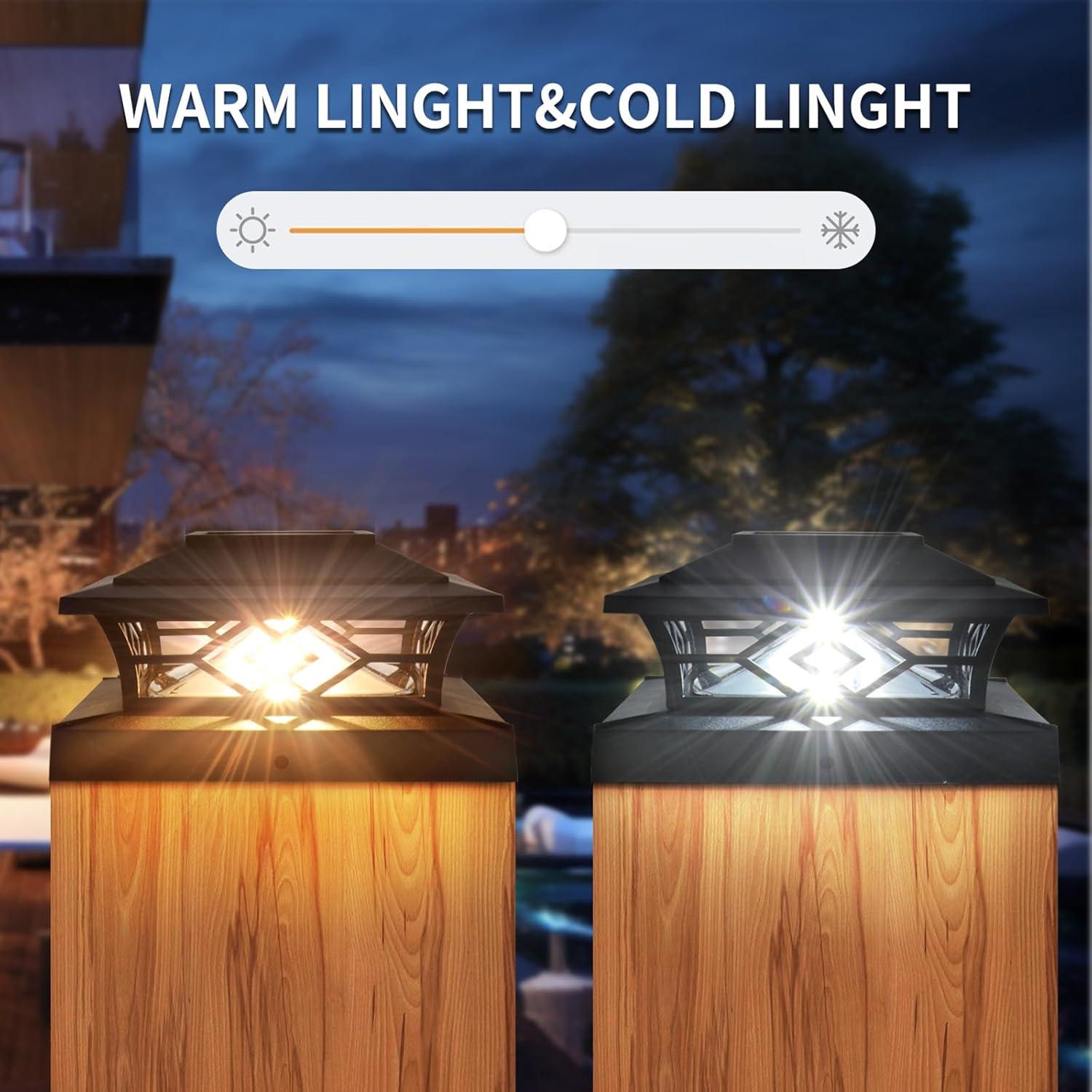 TRAHOO-Solar Post Cap Lights Outdoor - Waterproof LED Fence Post Solar Lights for 3.5x3.5/4x4/5x5 Wood Posts in Patio, Deck or Garden Decoration 2 Pack\u2026\u2026