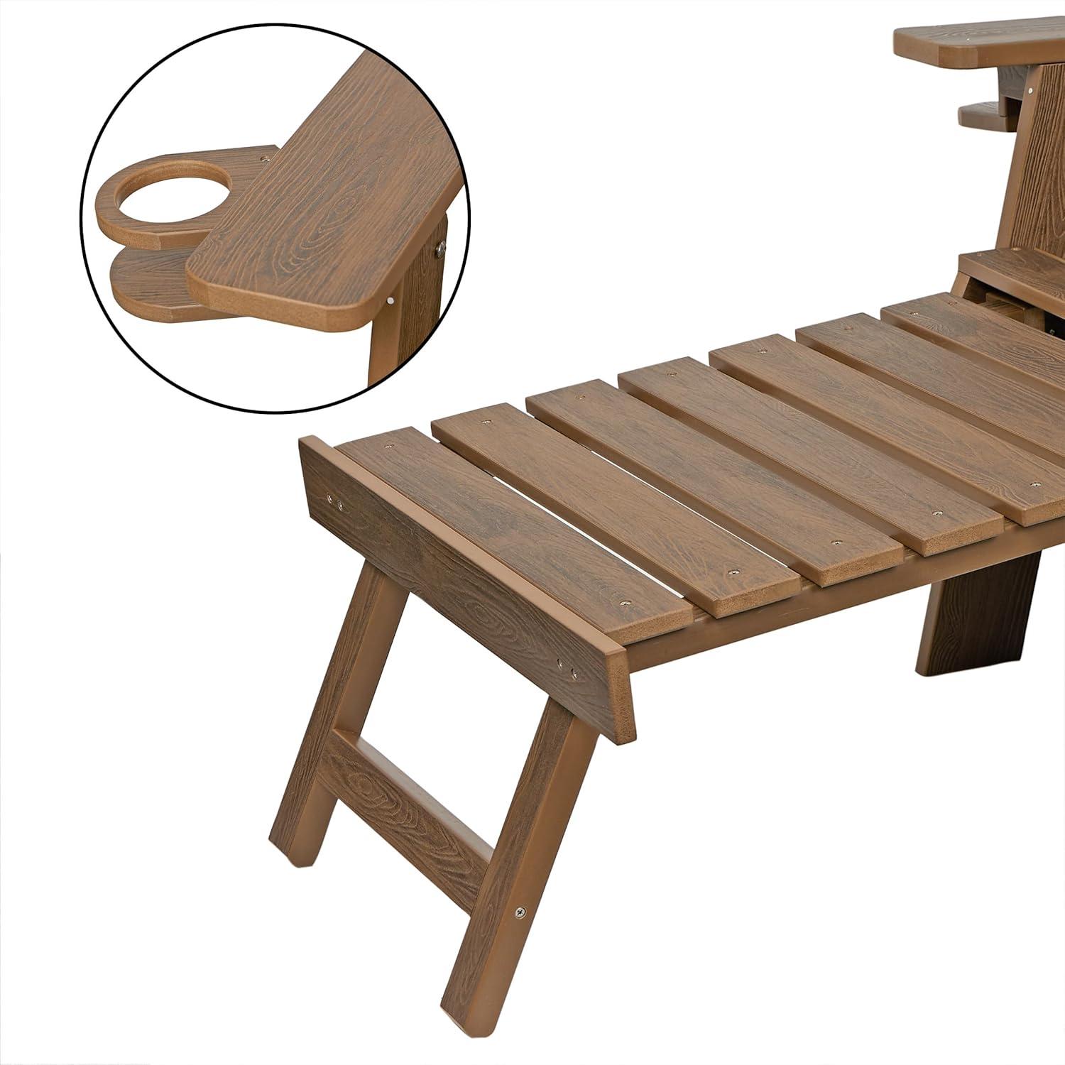 Teak Folding Adirondack Chair with Cup Holder and Ottoman