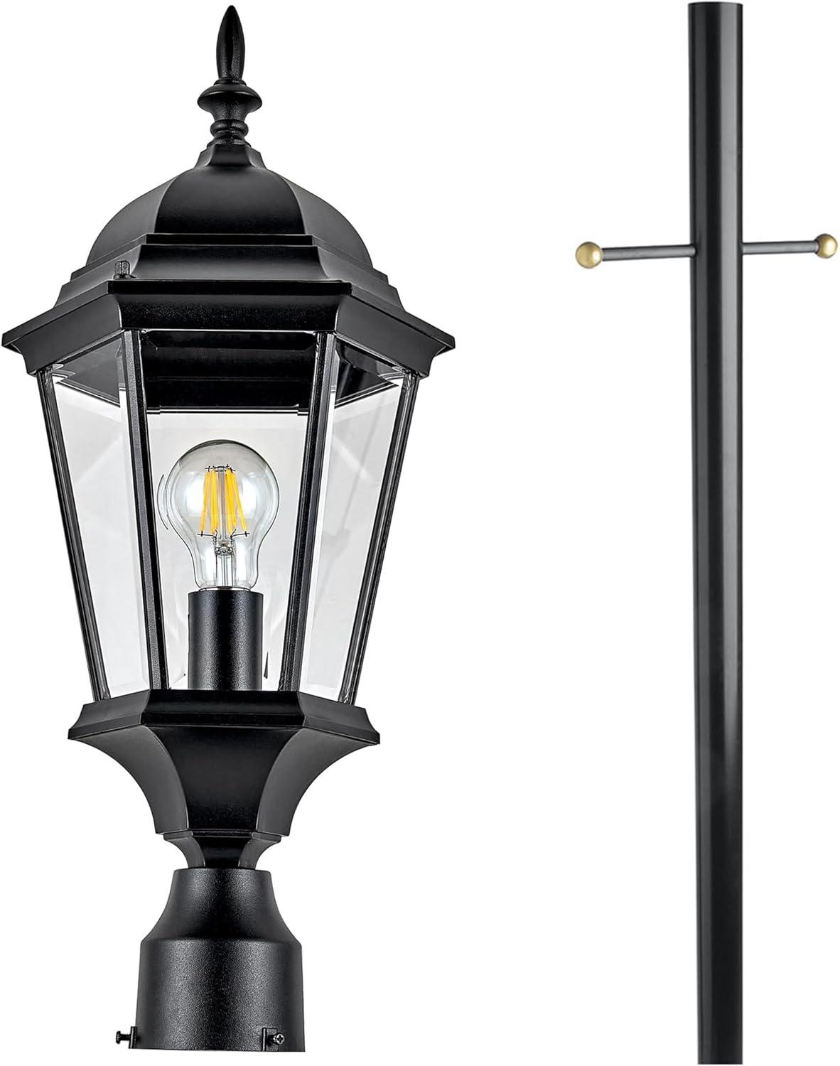 Oak Creek Outdoor Light and Lamp Post Bundle – Plastic Cross Arm and Outlet – Traditional Clear Glass –  for Driveways, Yards, Patios and Porches, Textured Black – Design House, 589853