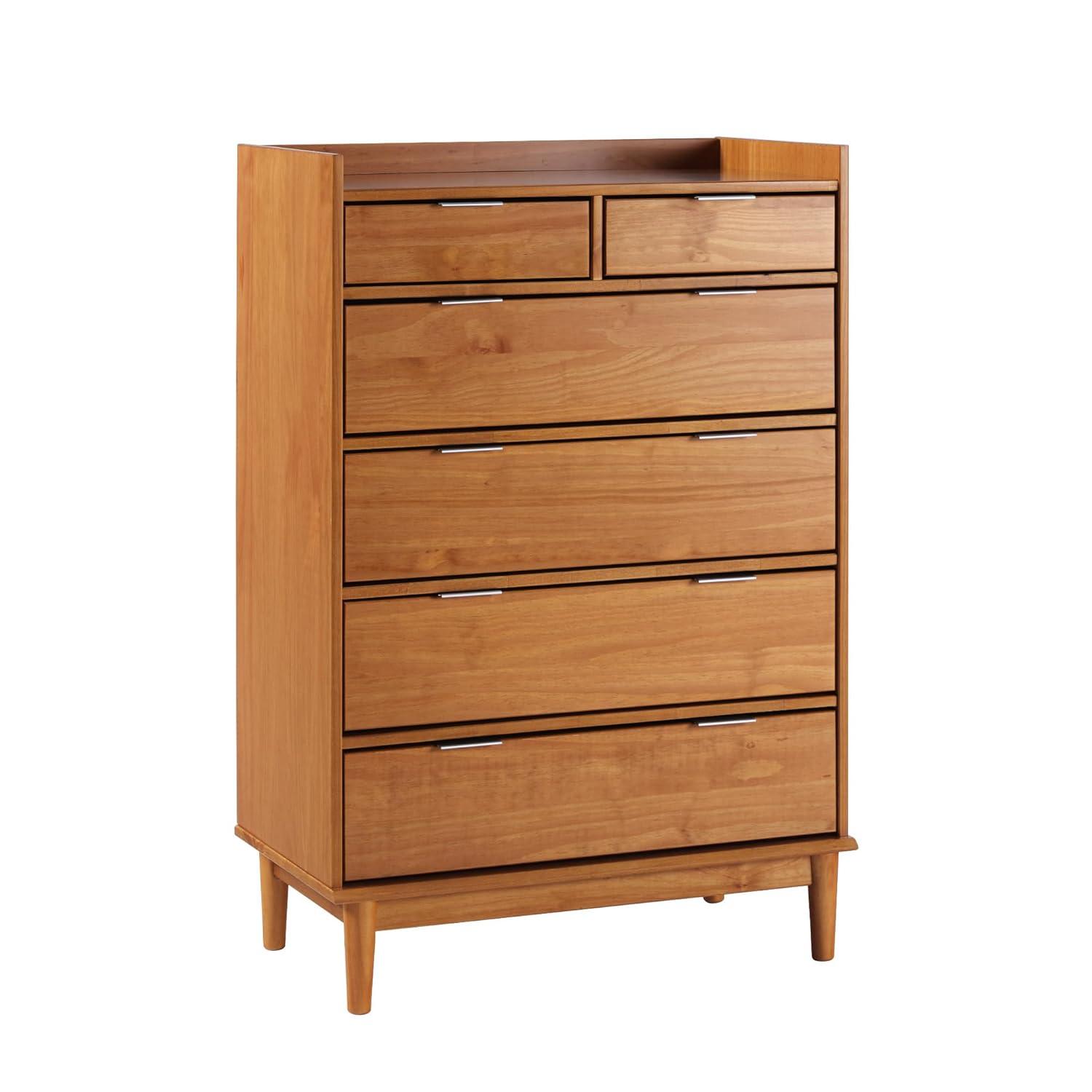 Caramel Solid Wood Mid-Century Modern 6-Drawer Tall Dresser