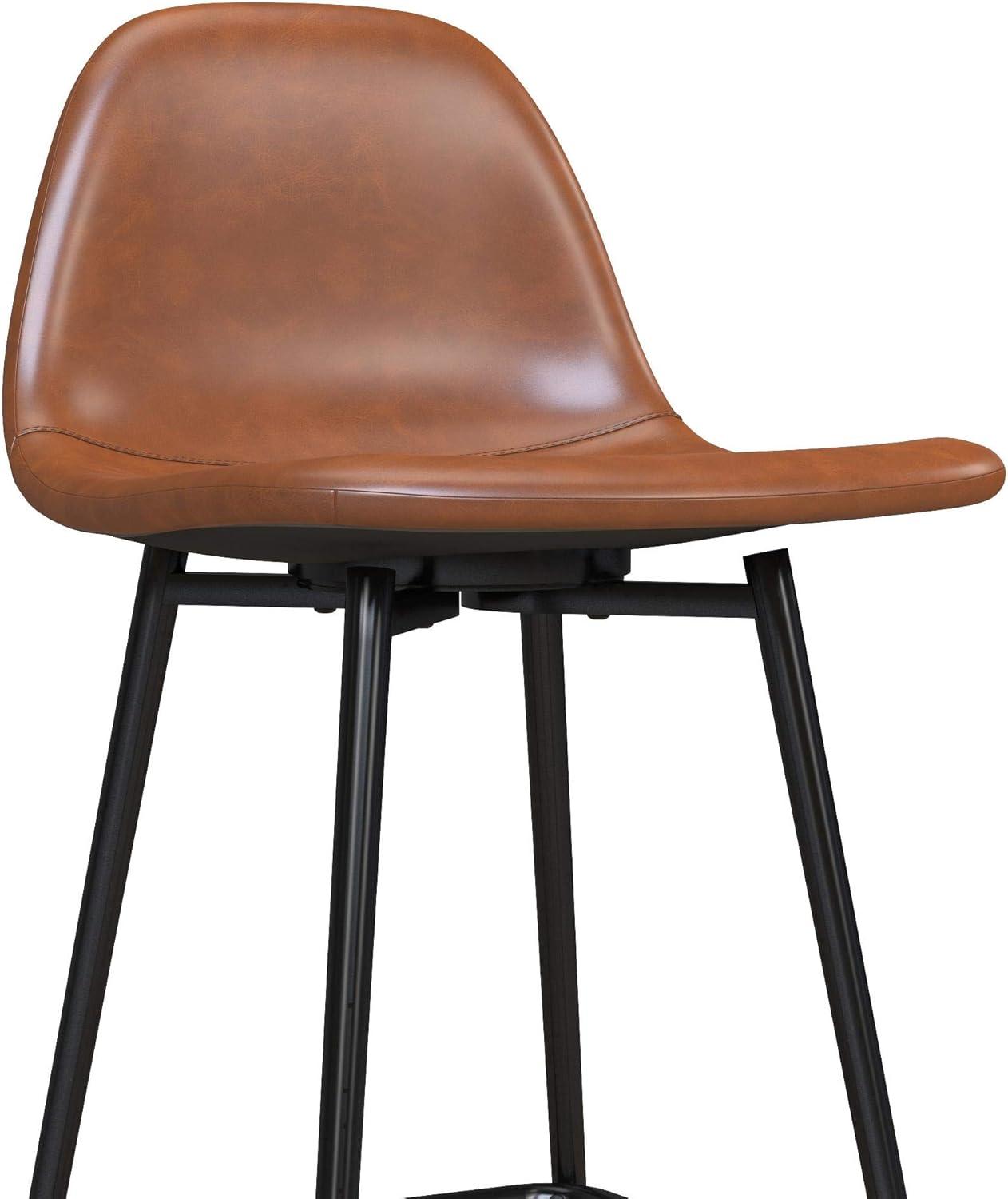 Camel Faux Leather Upholstered Counter Stool with Metal Legs