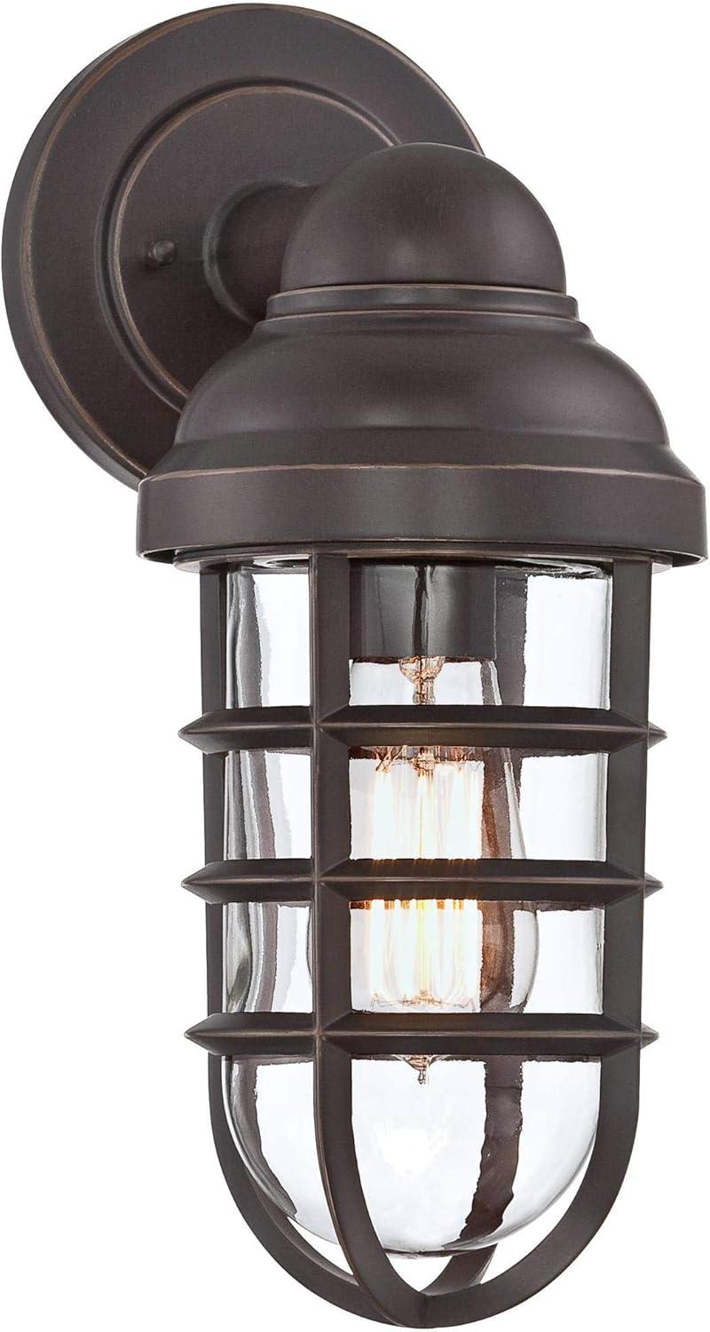 John Timberland Marlowe Industrial Outdoor Wall Light Fixture Galvanized Metal Cage 13 1/4" Clear Glass for Post Exterior Barn Deck House Porch Yard