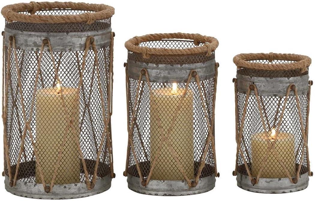 DecMode 3 Holder Silver Metal Decorative Candle Lantern, Set of 3