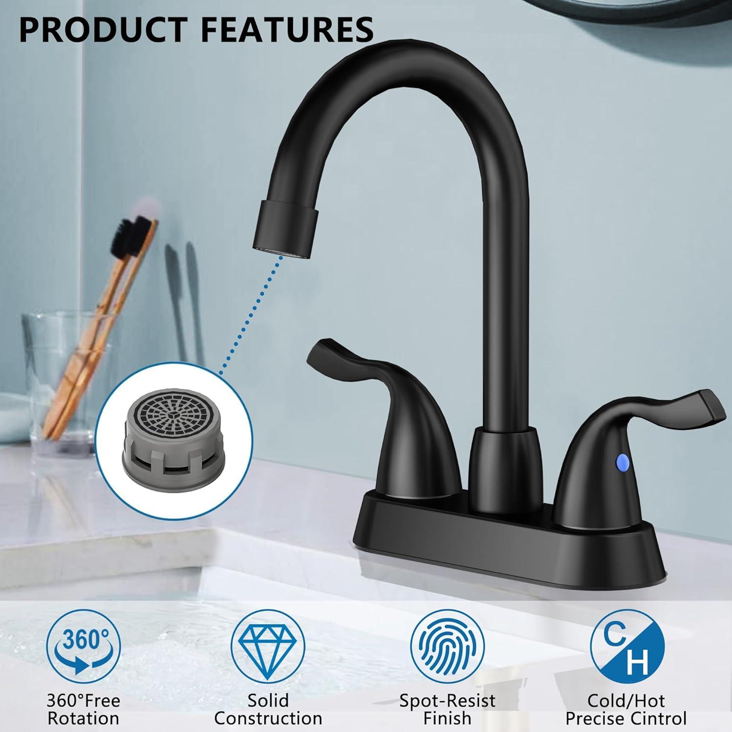 Matte Black Stainless Steel Mid Arc Bathroom Faucet with Lever Handle