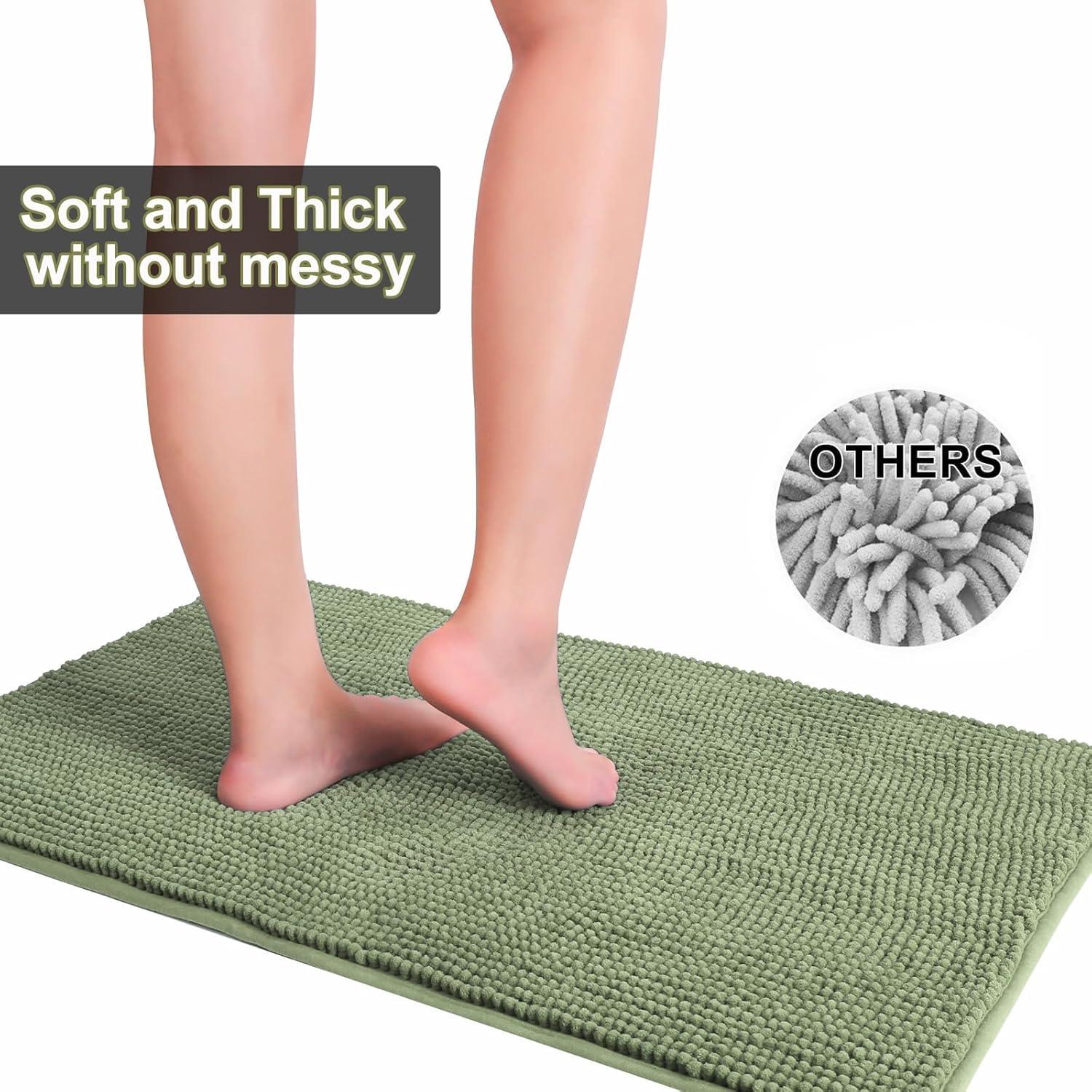 Urvoix Bathroom Rugs Sets 3 Piece, Non-Slip Chenille Bath Rug - Ultra Soft, Washable, Super Absorbent Bath Mat for Bathroom, Toilet and Tub (Sage)