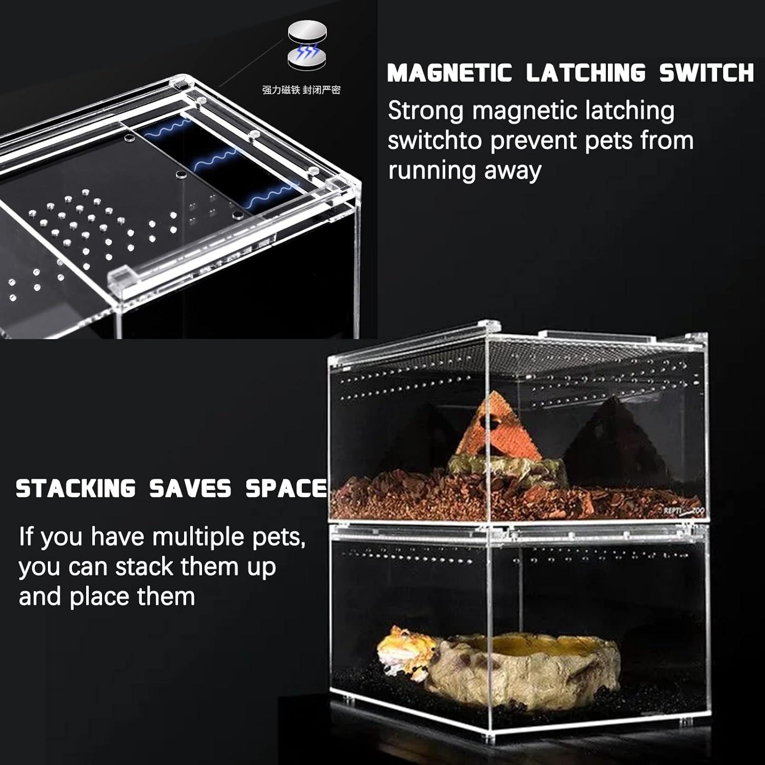 Reptile Terrarium - Amphibian Tank Starter Kit, Eco Rainforest Feeding Box, Amphibian Feeding Box, Suitable for breeding Lizards, Snakes, Chameleons,Jumping Spiders