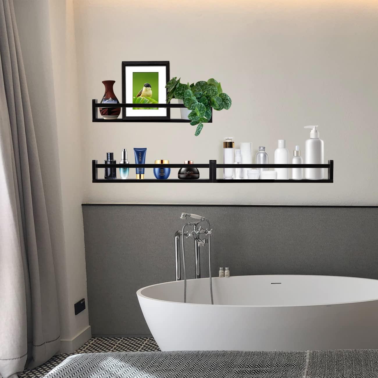 AZSKY Classic Nursery Book Shelves Black Wooden Floating Shelves Wall Bookshelf for Bathroom Decor Kitchen Spice Rack Organizer Kids Room 24 Inch Set of 3