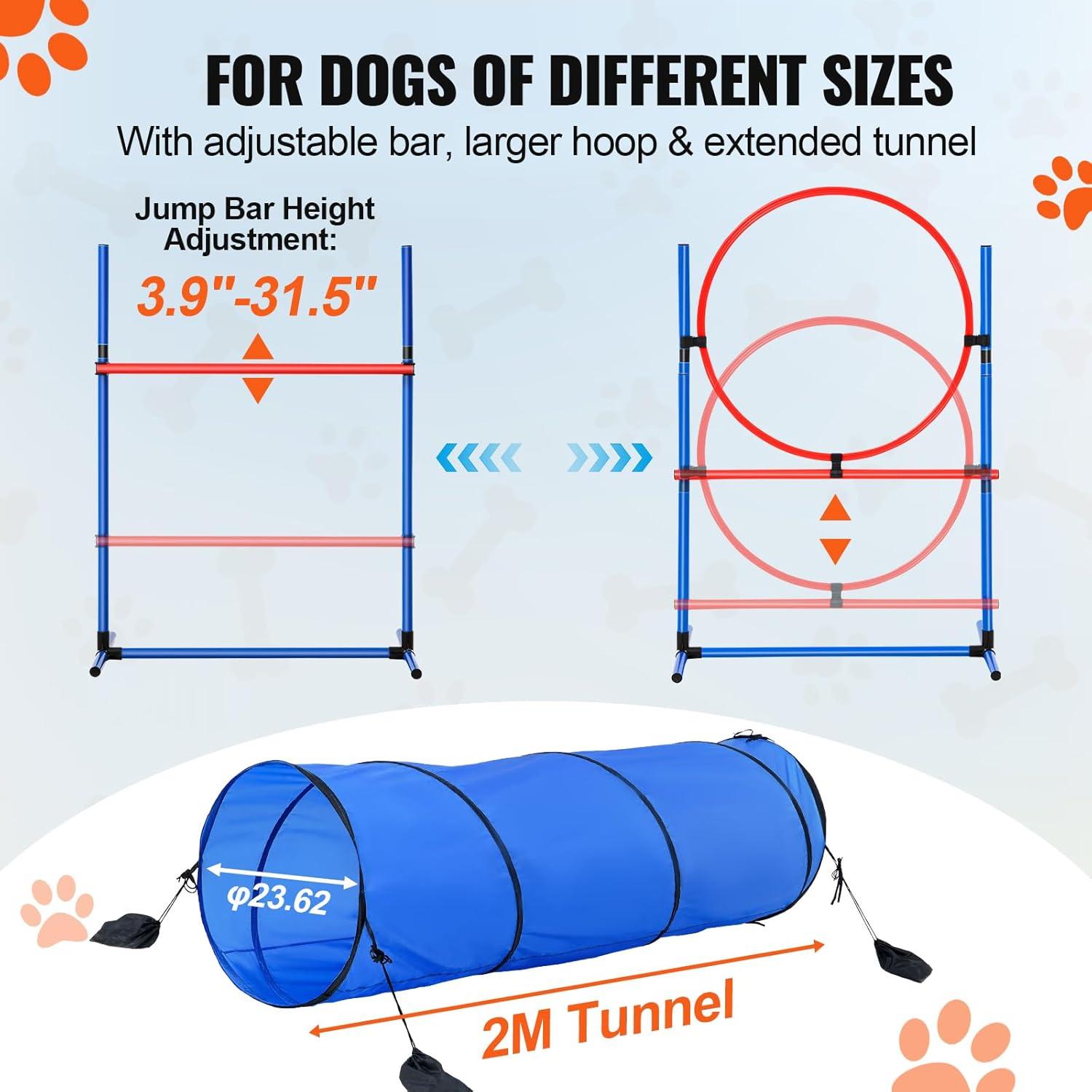 Blue and Red PVC Dog Agility Training Set with Tunnel