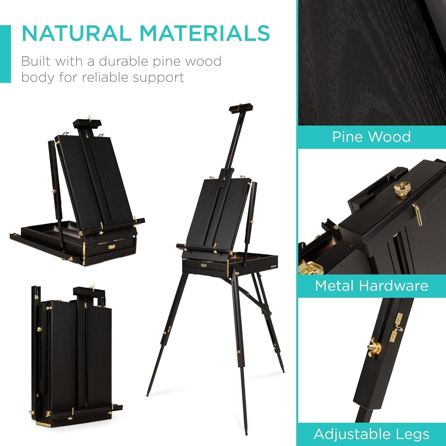 Best Choice Products French Easel, 32pc Beginners Kit Portable Wooden Adjustable Tripod  w/ Paint Supplies - Black